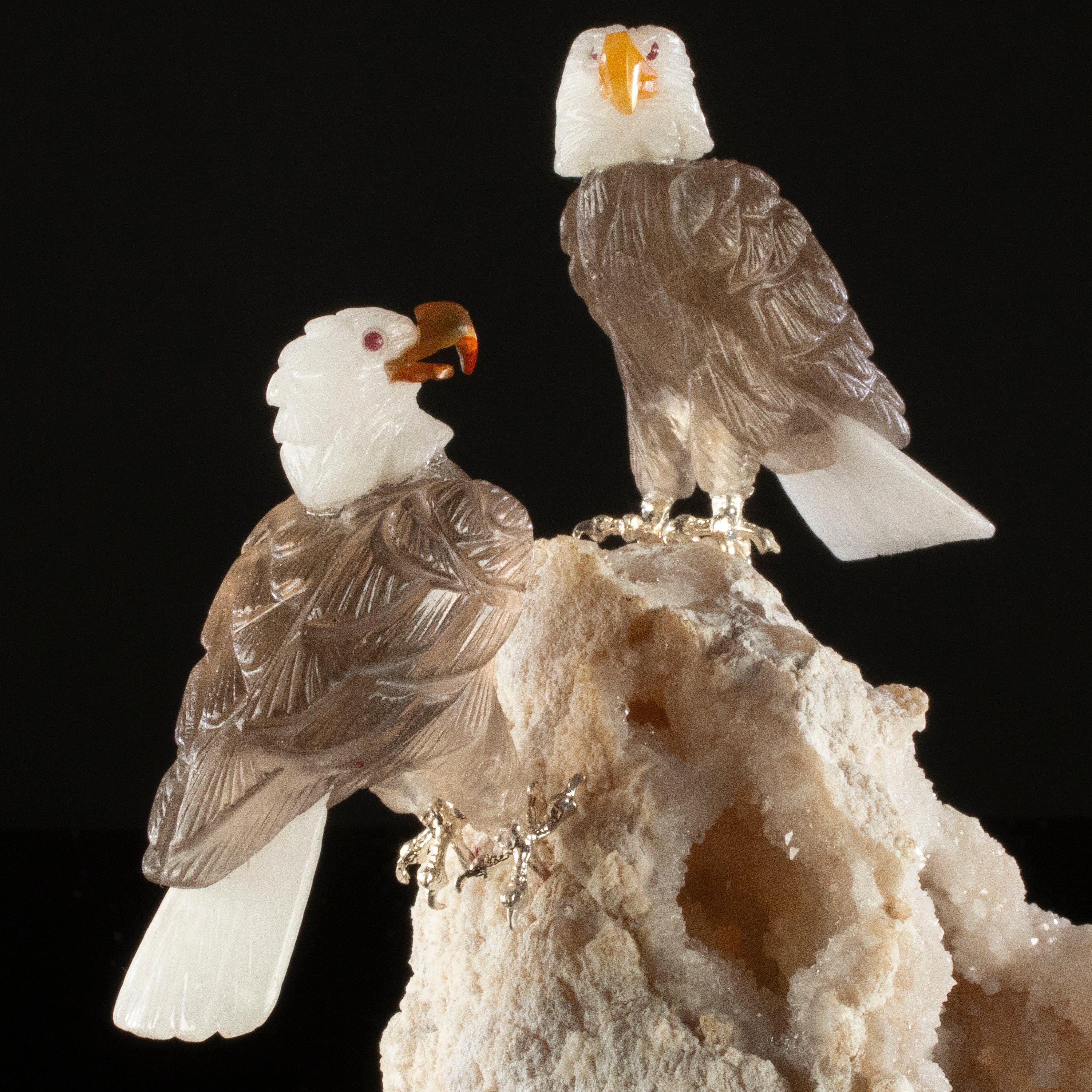 Kalifano Love Birds Carvings Smoky Quartz Eagle Pair Love Birds Carving on Quartz Base LB.C231.003