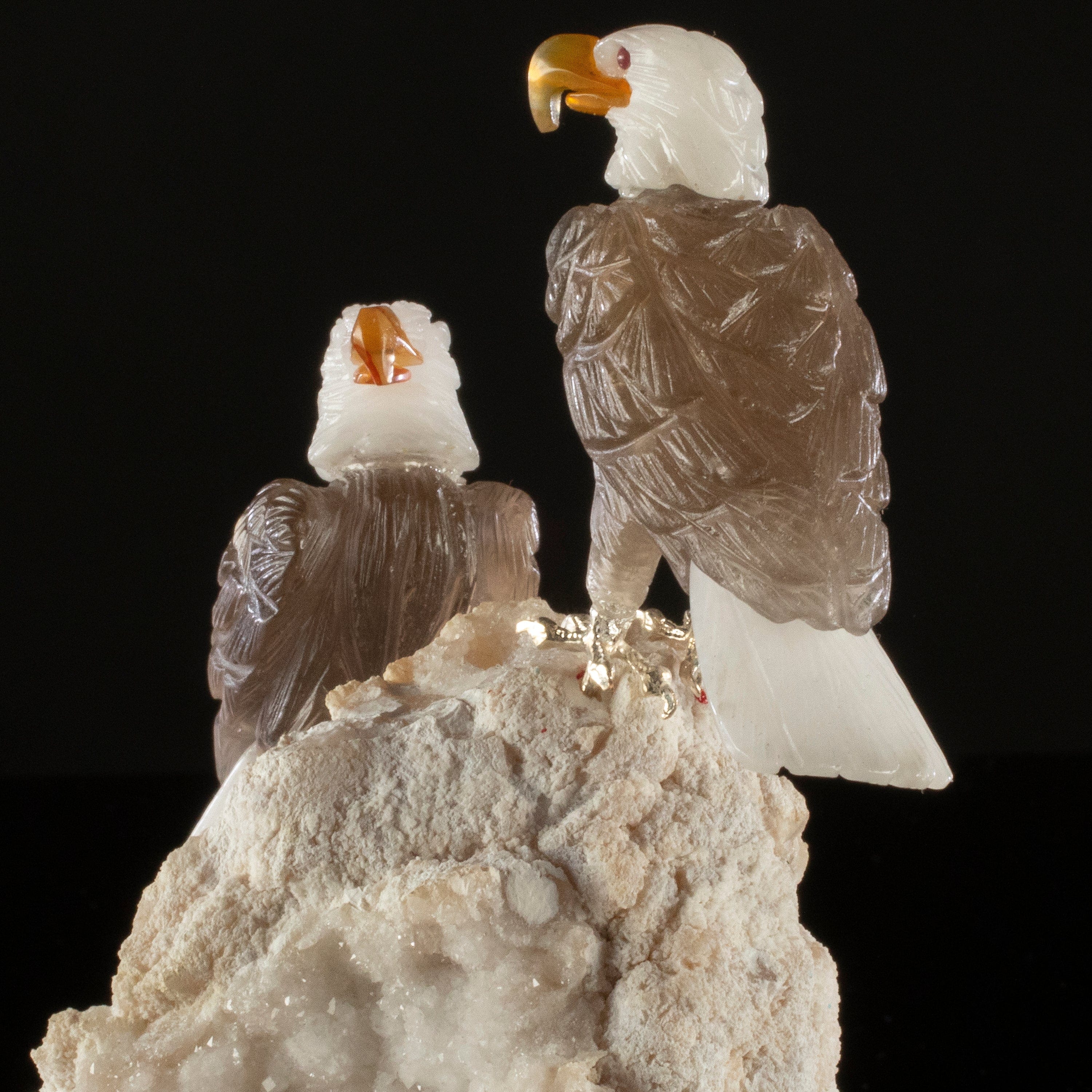 Kalifano Love Birds Carvings Smoky Quartz Eagle Pair Love Birds Carving on Quartz Base LB.C231.003