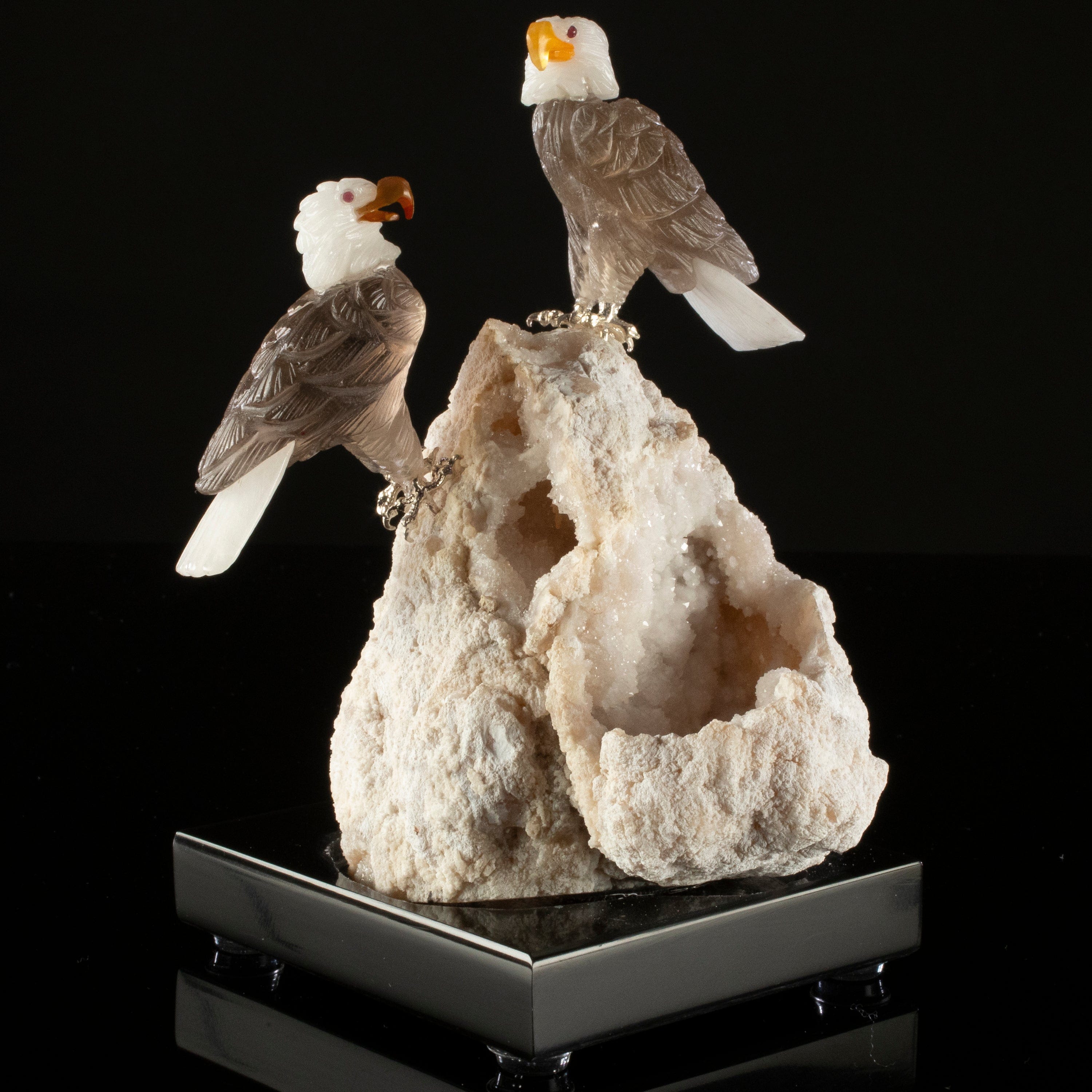 Kalifano Love Birds Carvings Smoky Quartz Eagle Pair Love Birds Carving on Quartz Base LB.C231.003