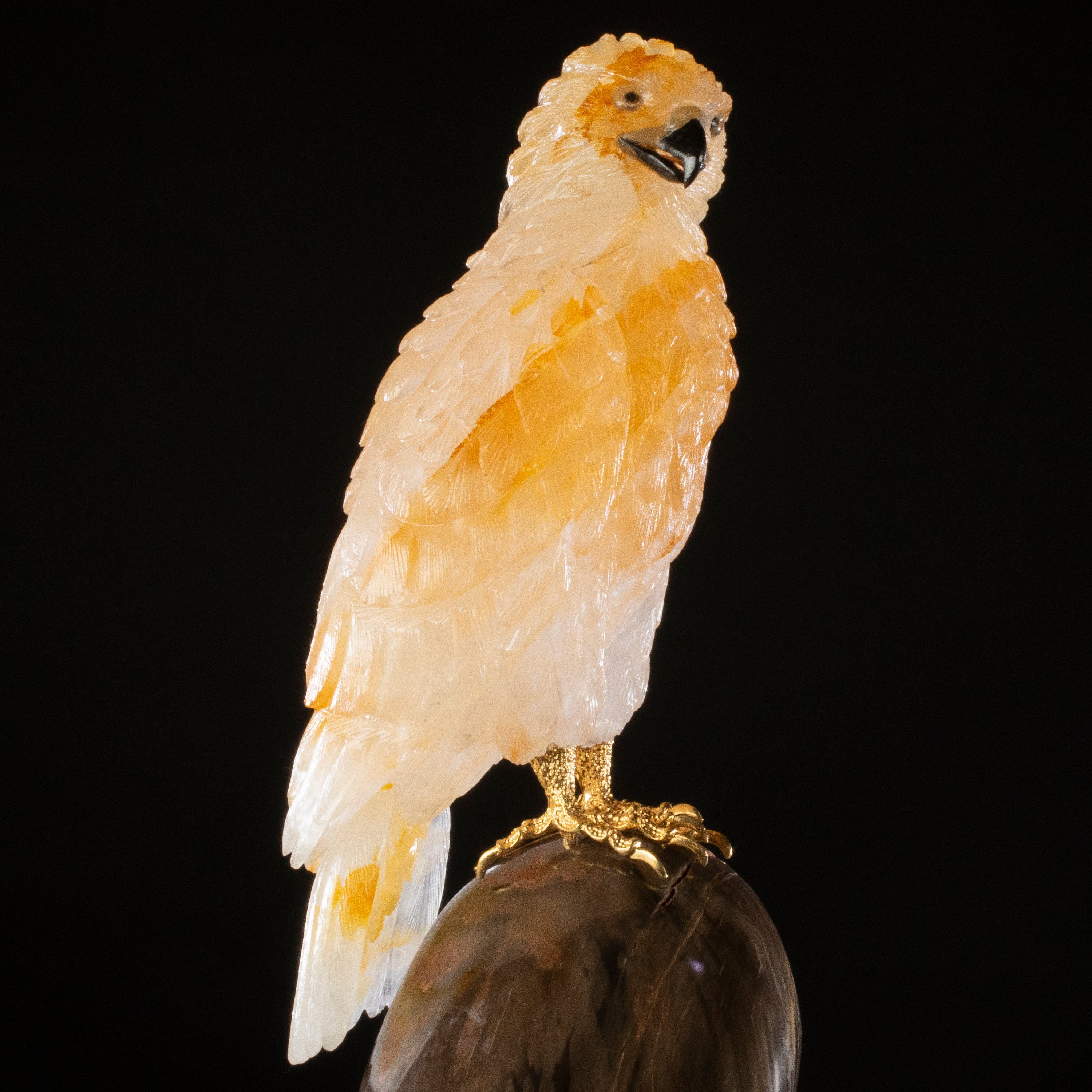 Kalifano Love Birds Carvings Yellow Quartz Hawk Couple Love Birds Carving on Petrified Wood Base LB.12348.001