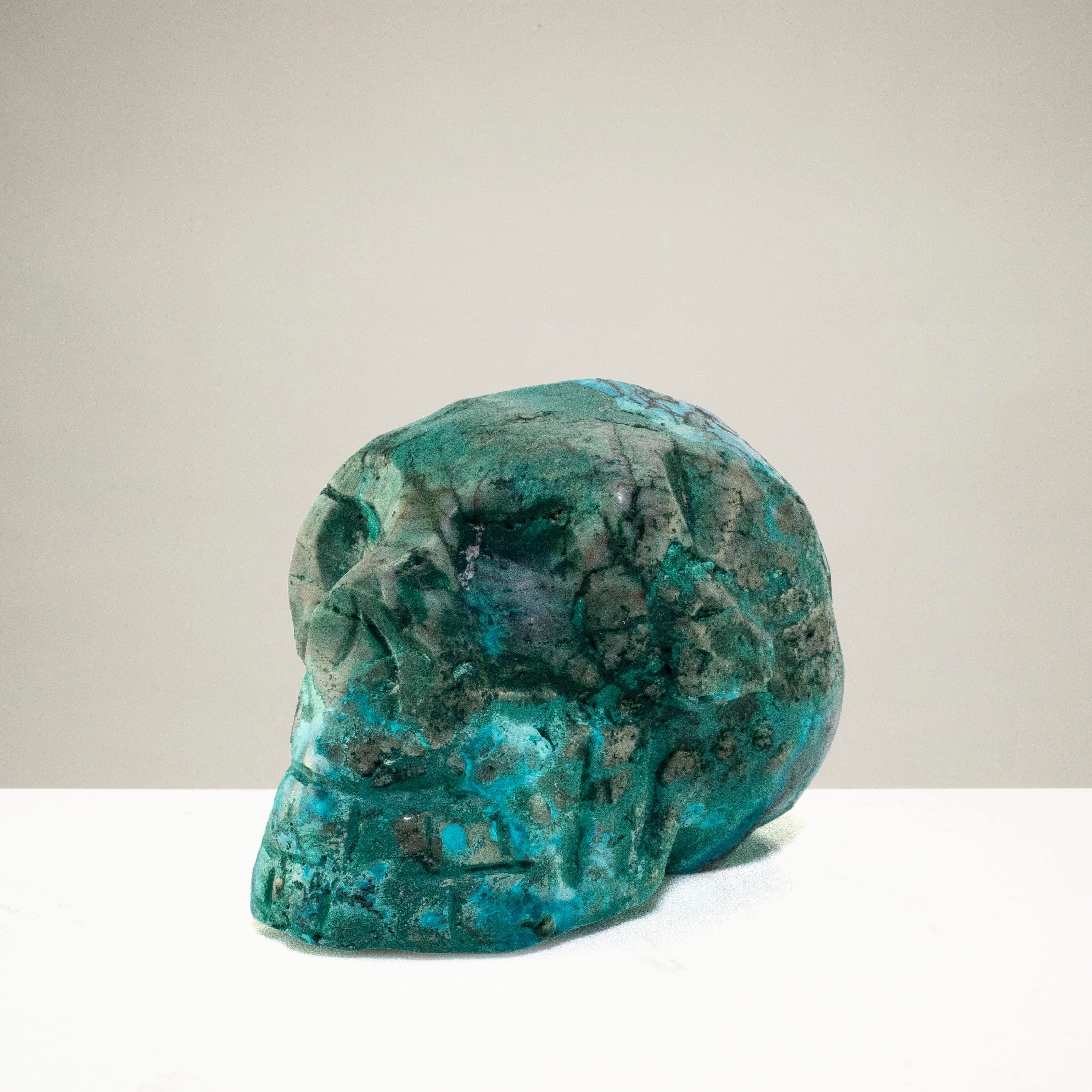 Kalifano Malachite Chrysocolla Skull Carving 3" / 180g SK800-CRY.001