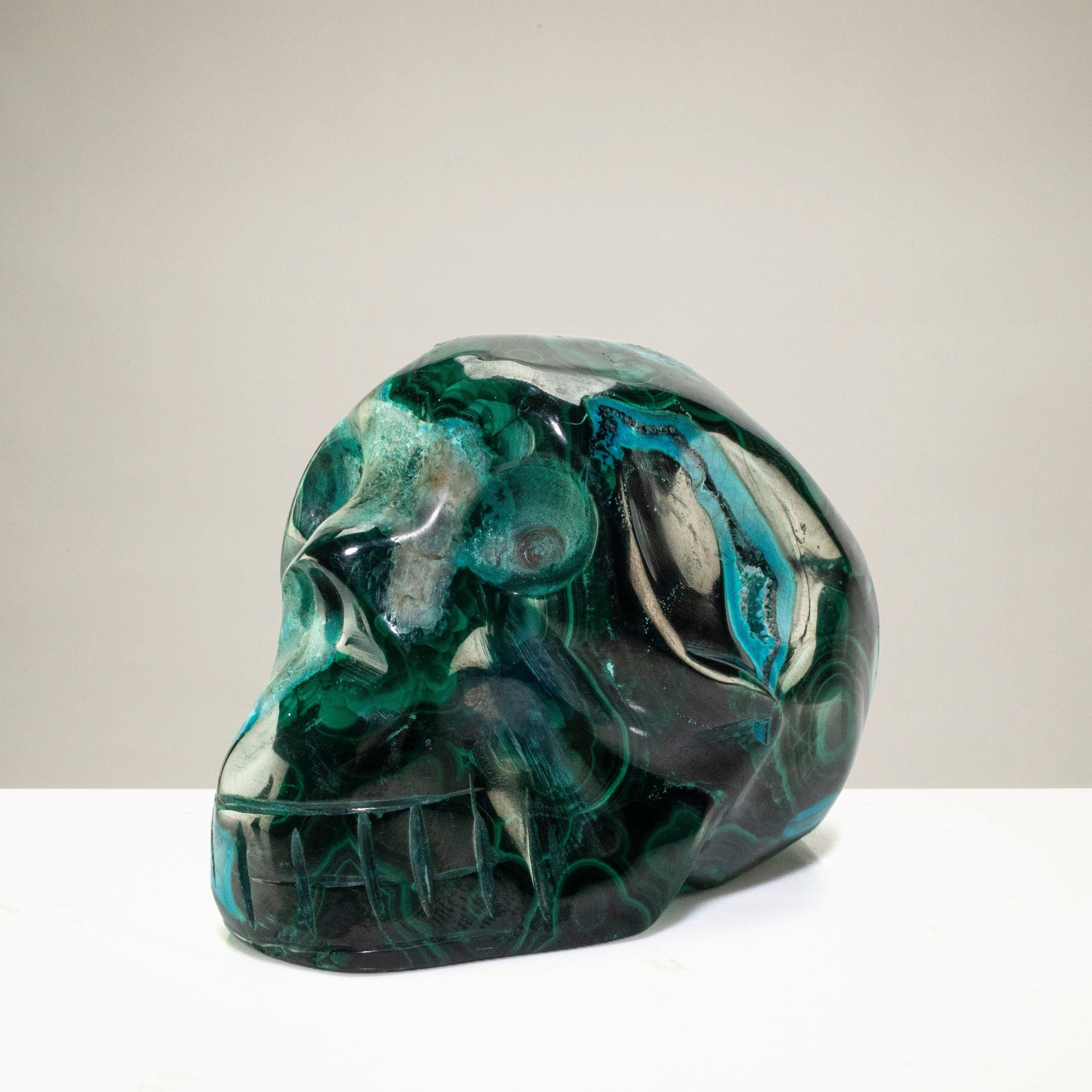 Kalifano Malachite Chrysocolla Skull Carving 3" / 219g SK1000-CRY.001