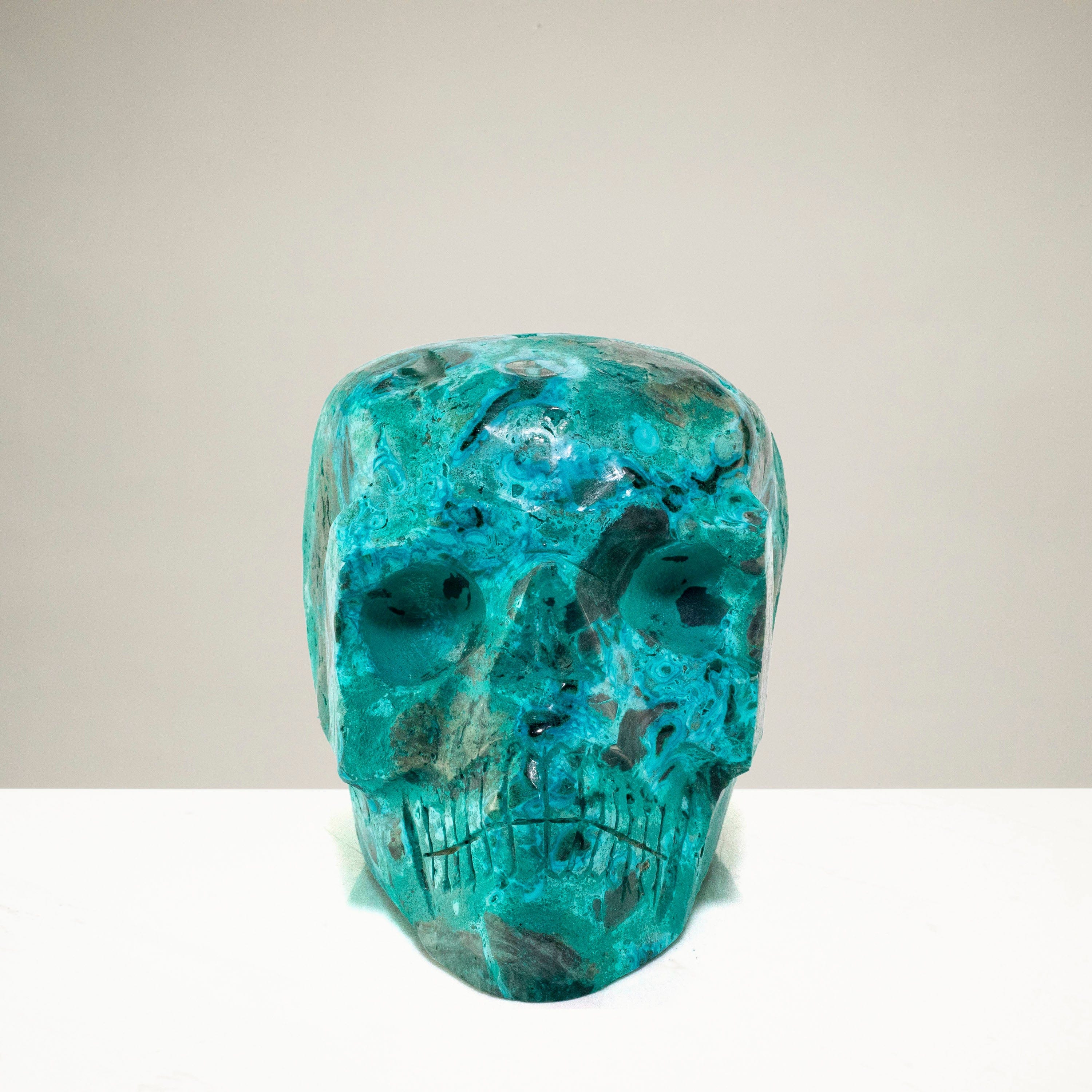 Kalifano Malachite Chrysocolla Skull Carving 5" / 1,350g SK4800-CRY.001