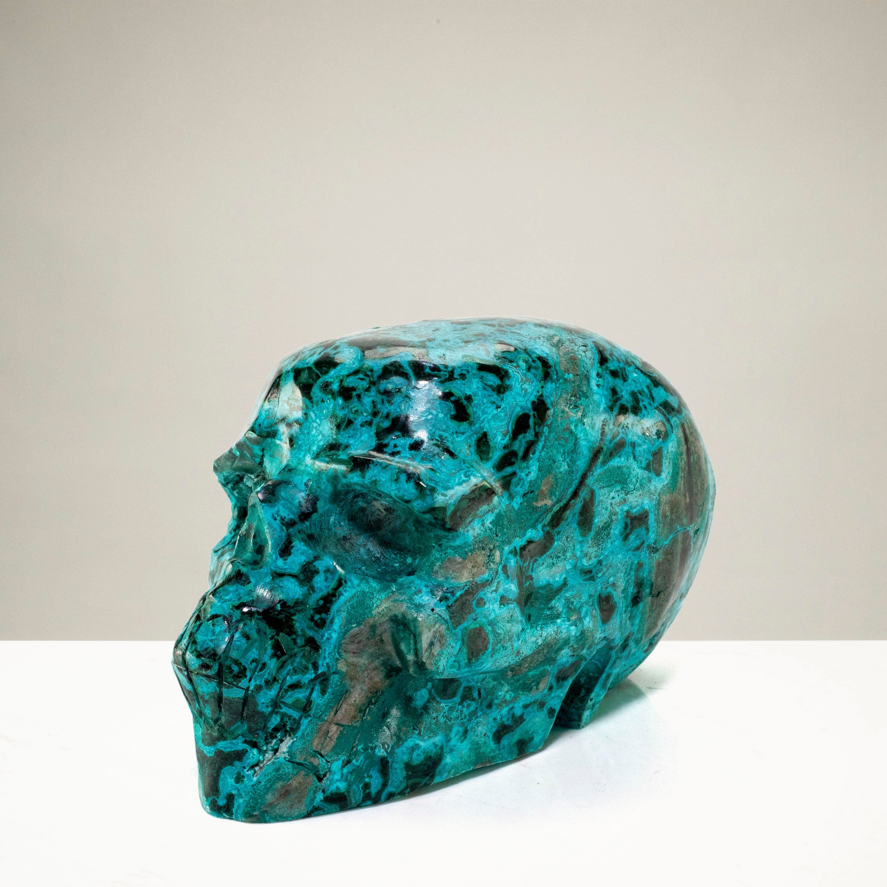 Kalifano Malachite Chrysocolla Skull Carving 5" / 918g SK3400-CRY.001