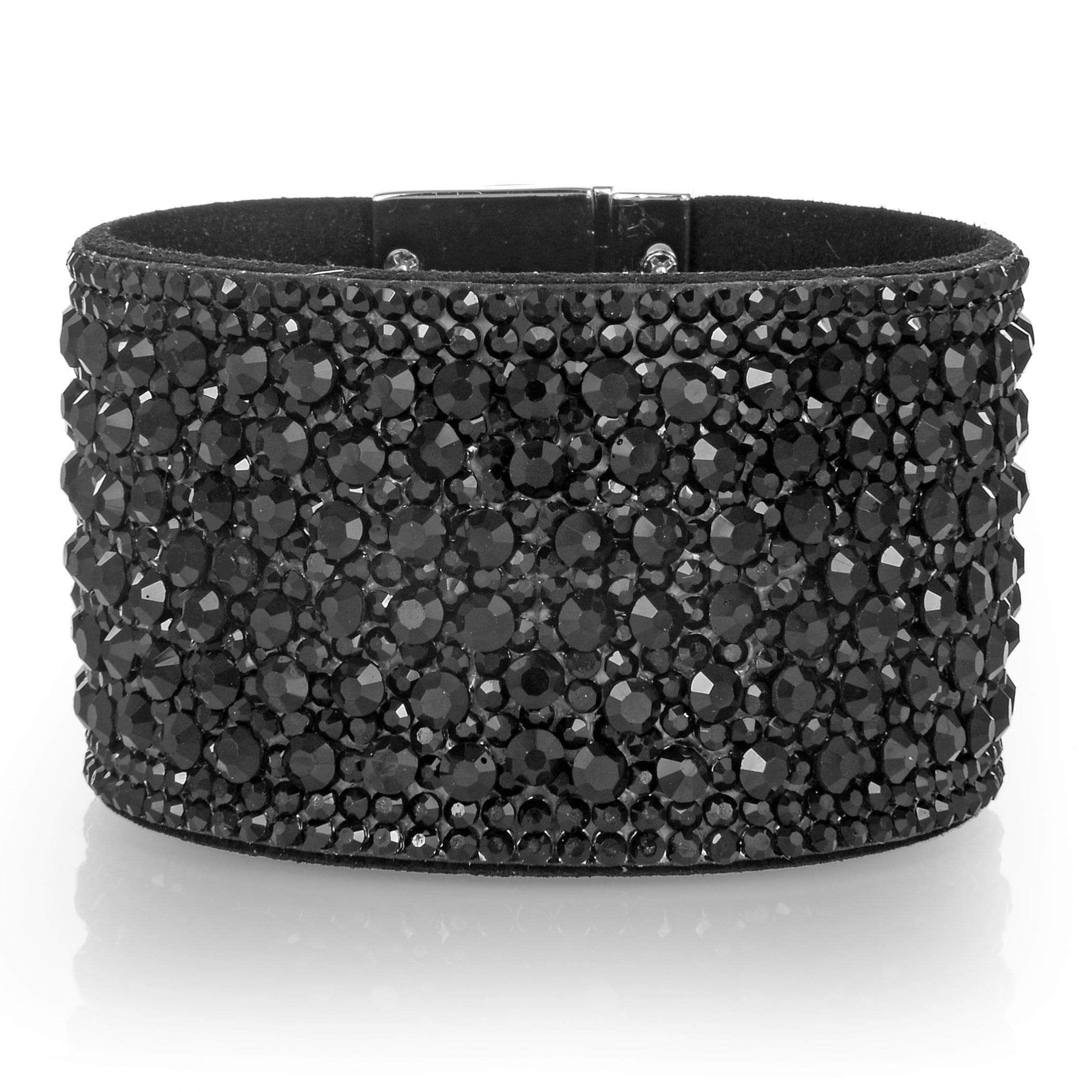 Kalifano Multiwrap Bracelets Swarovski Crystal Leather Band Bracelet Black with Toggle Lock BMW-17-BK