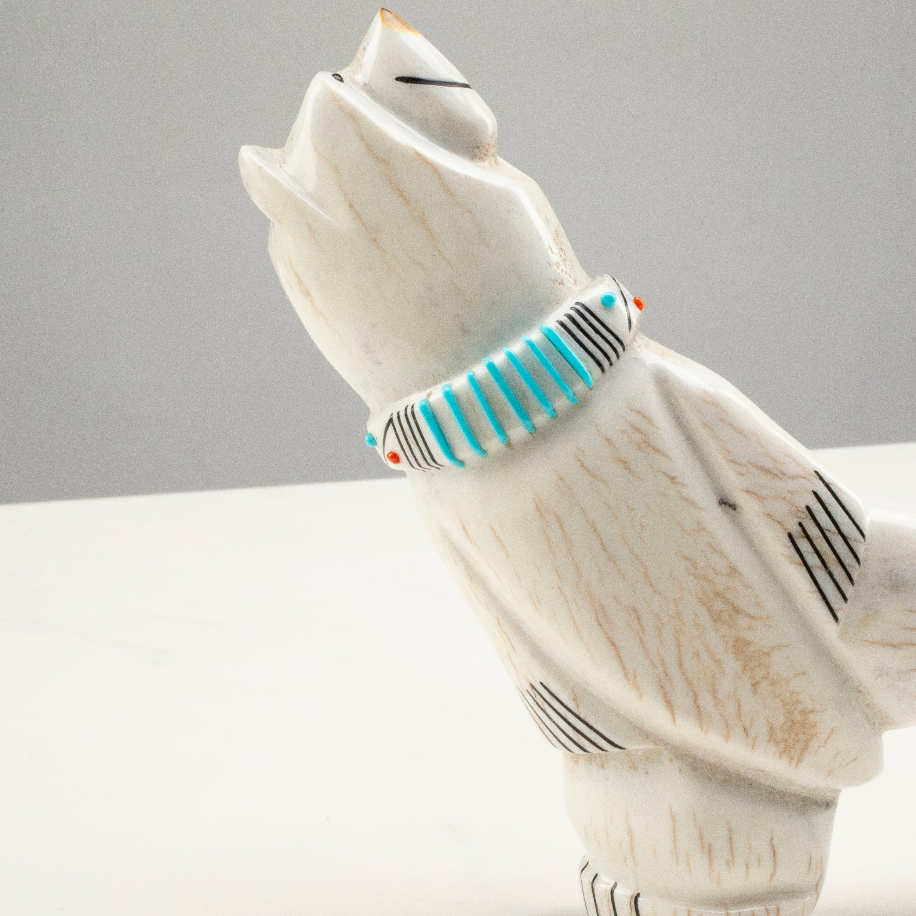 Kalifano Native American Fetish Carvings Claudia Peina Serpentine with Turquoise & Coral Handmade Zuni Fetish Polar Bear Carving NAC1320.001