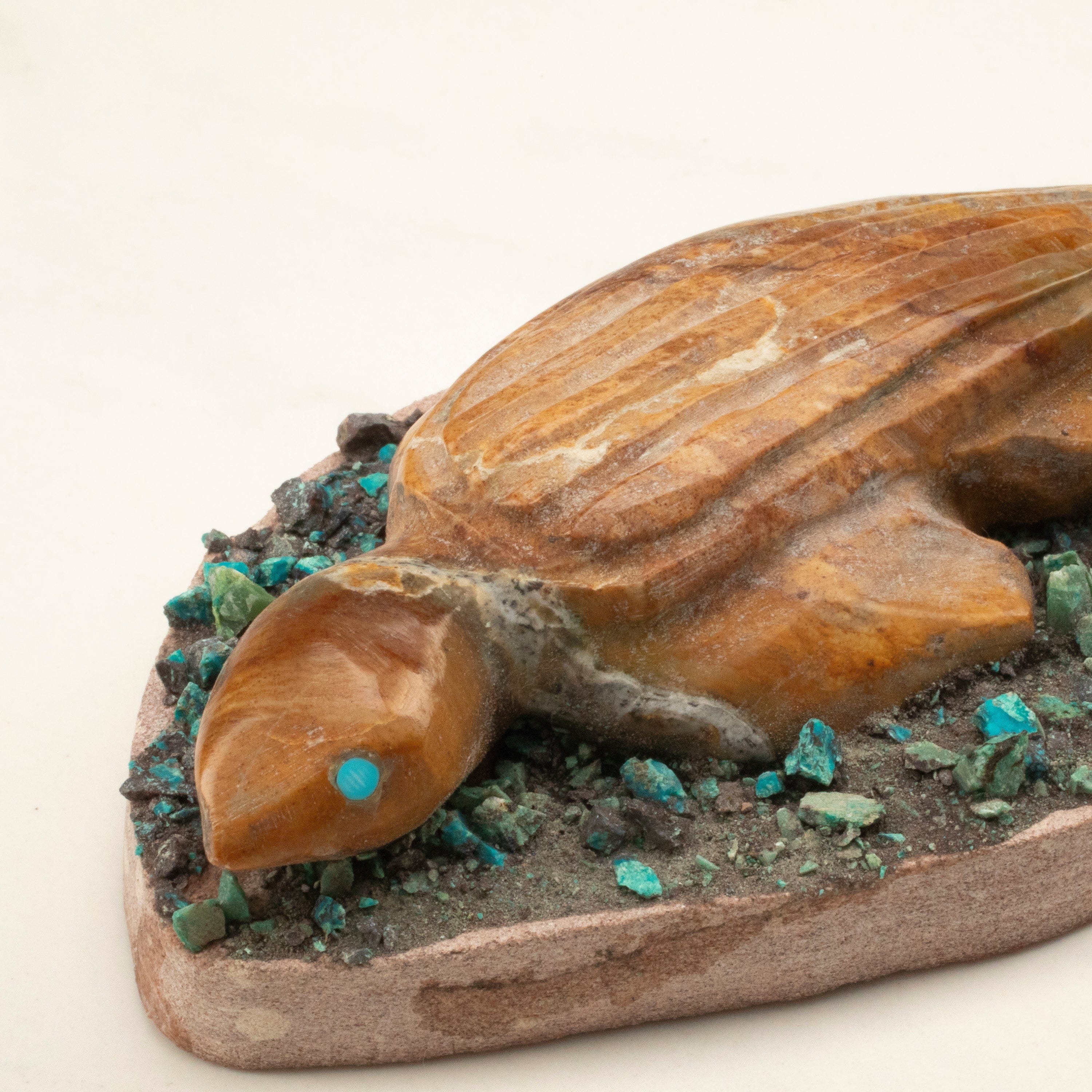 Kalifano Native American Fetish Carvings Justin Natewa Turtle with Turquoise Handmade Zuni Fetish Carving NAC540.002