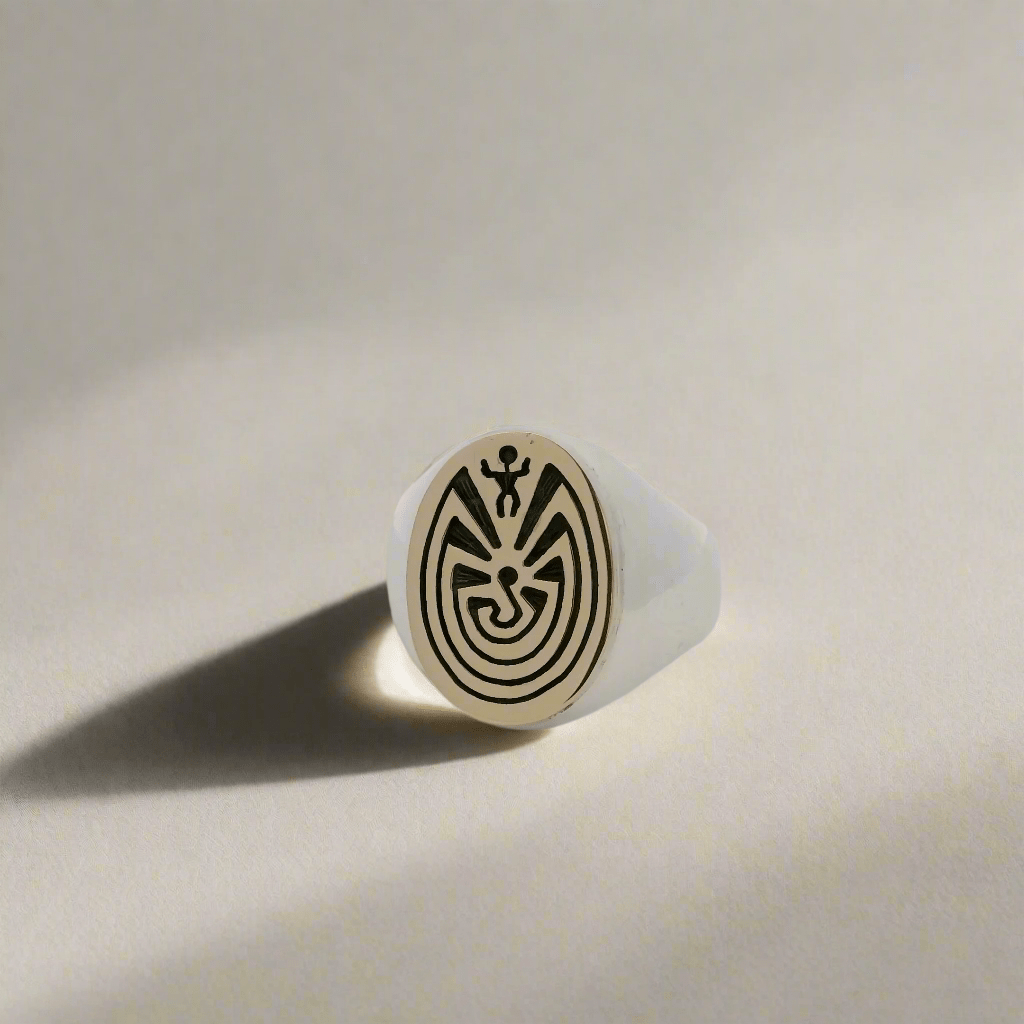Kalifano Native American Jewelry 10 14K Gold Man in Maze Hopi USA Native American Made 925 Sterling Silver Ring NAR1200.058.10