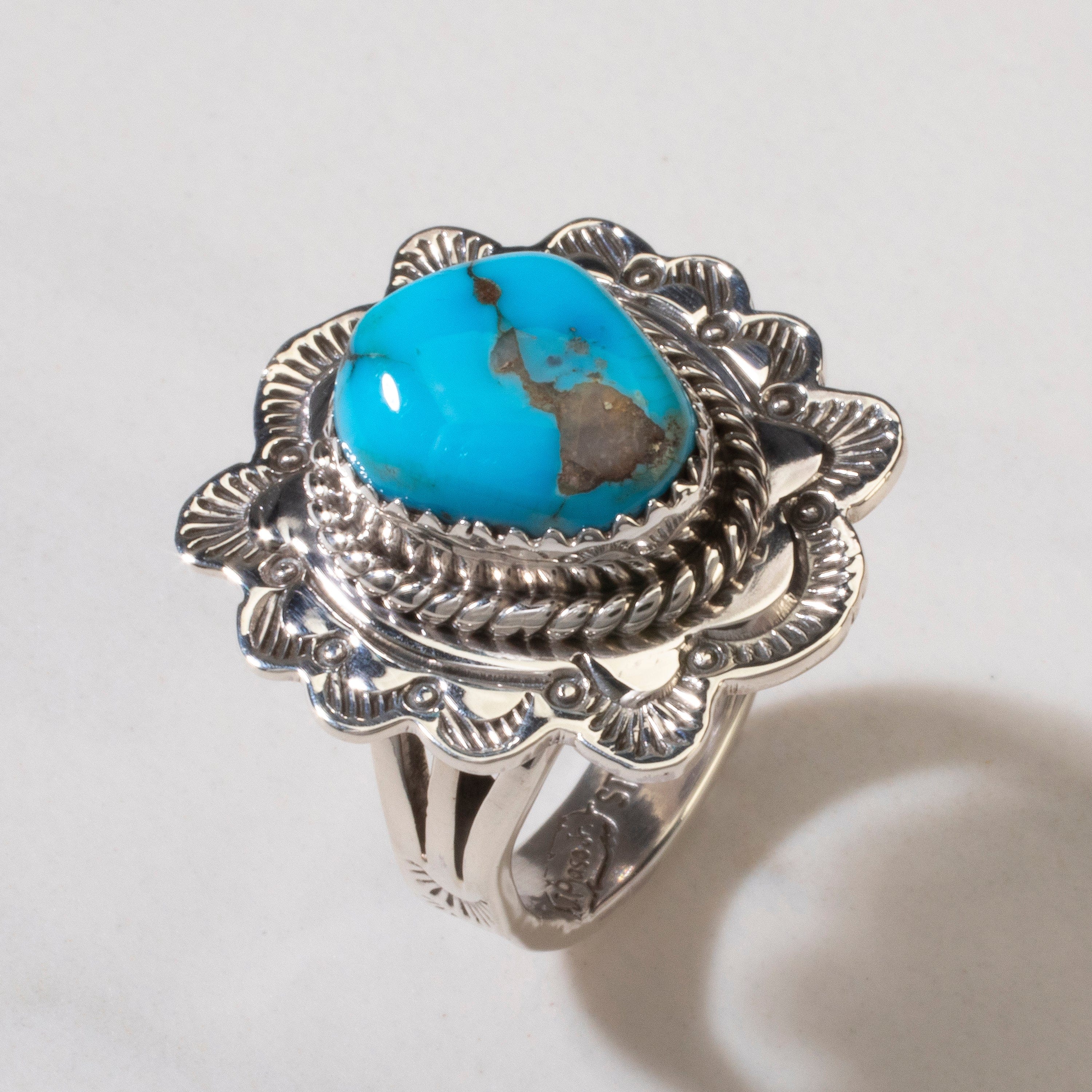 Kalifano Native American Jewelry 10 Joe Piaso Jr. Sleeping Beauty Turquoise Navajo USA Native American Made 925 Sterling Silver Ring NAR600.077.10