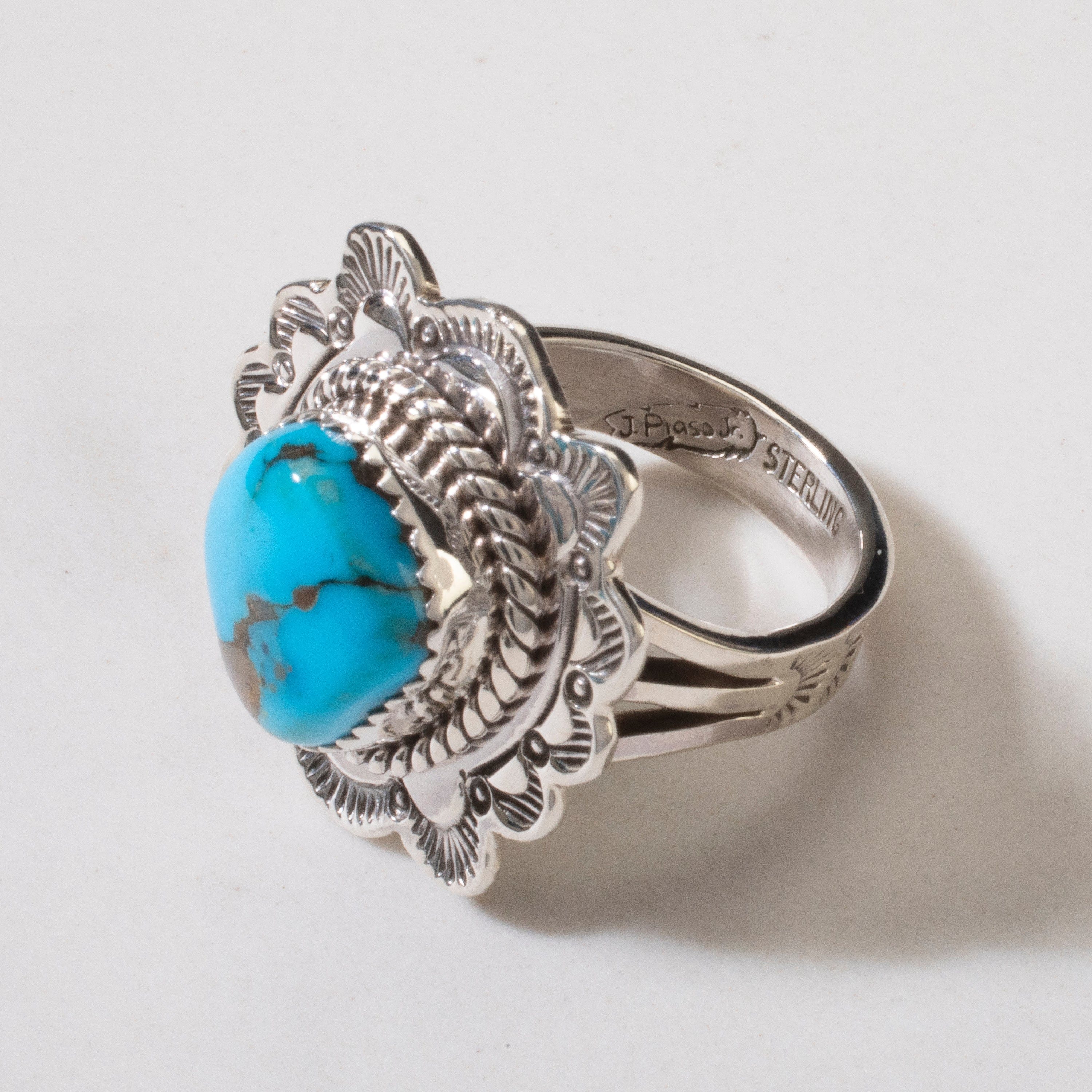 Kalifano Native American Jewelry 10 Joe Piaso Jr. Sleeping Beauty Turquoise Navajo USA Native American Made 925 Sterling Silver Ring NAR600.077.10