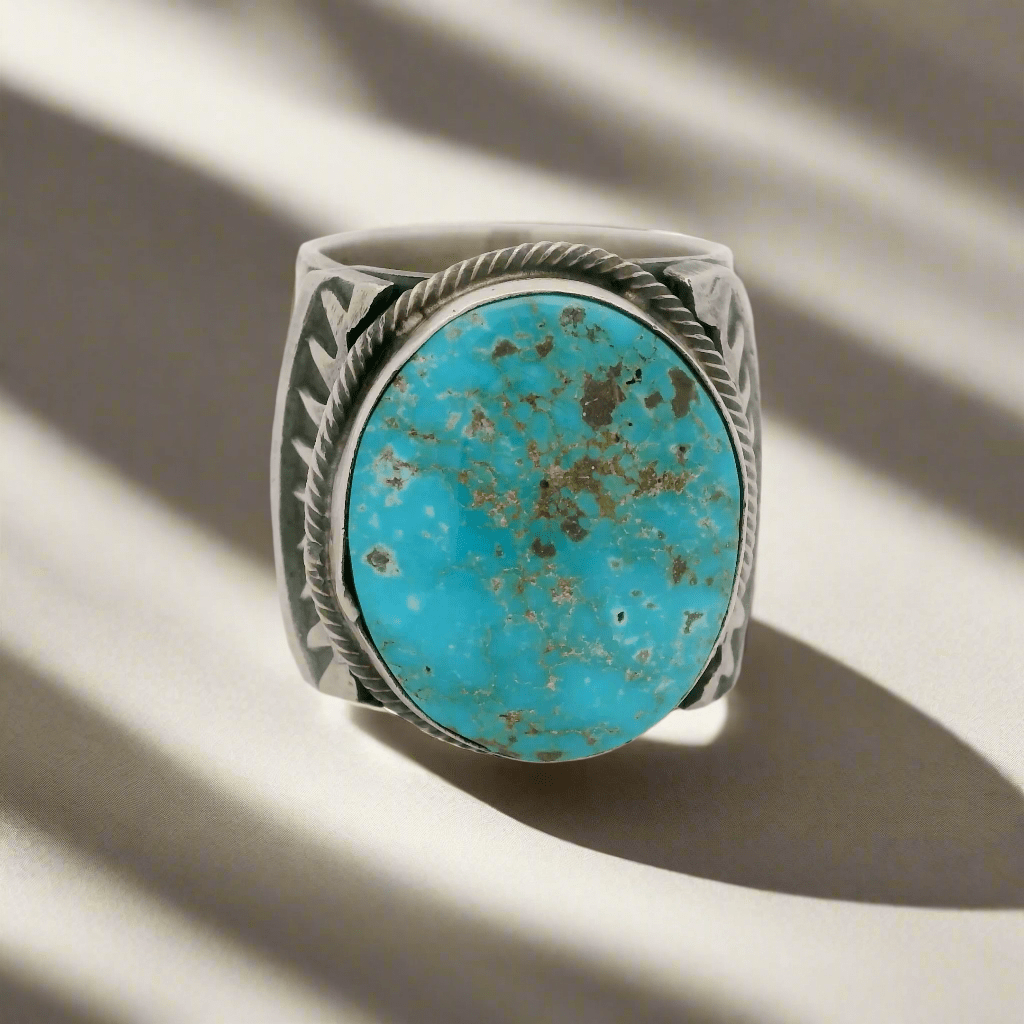 Kalifano Native American Jewelry 10 Tillie Jon Kingman Turquoise Navajo USA Native American Made 925 Sterling Silver Ring NAR1800.030.10