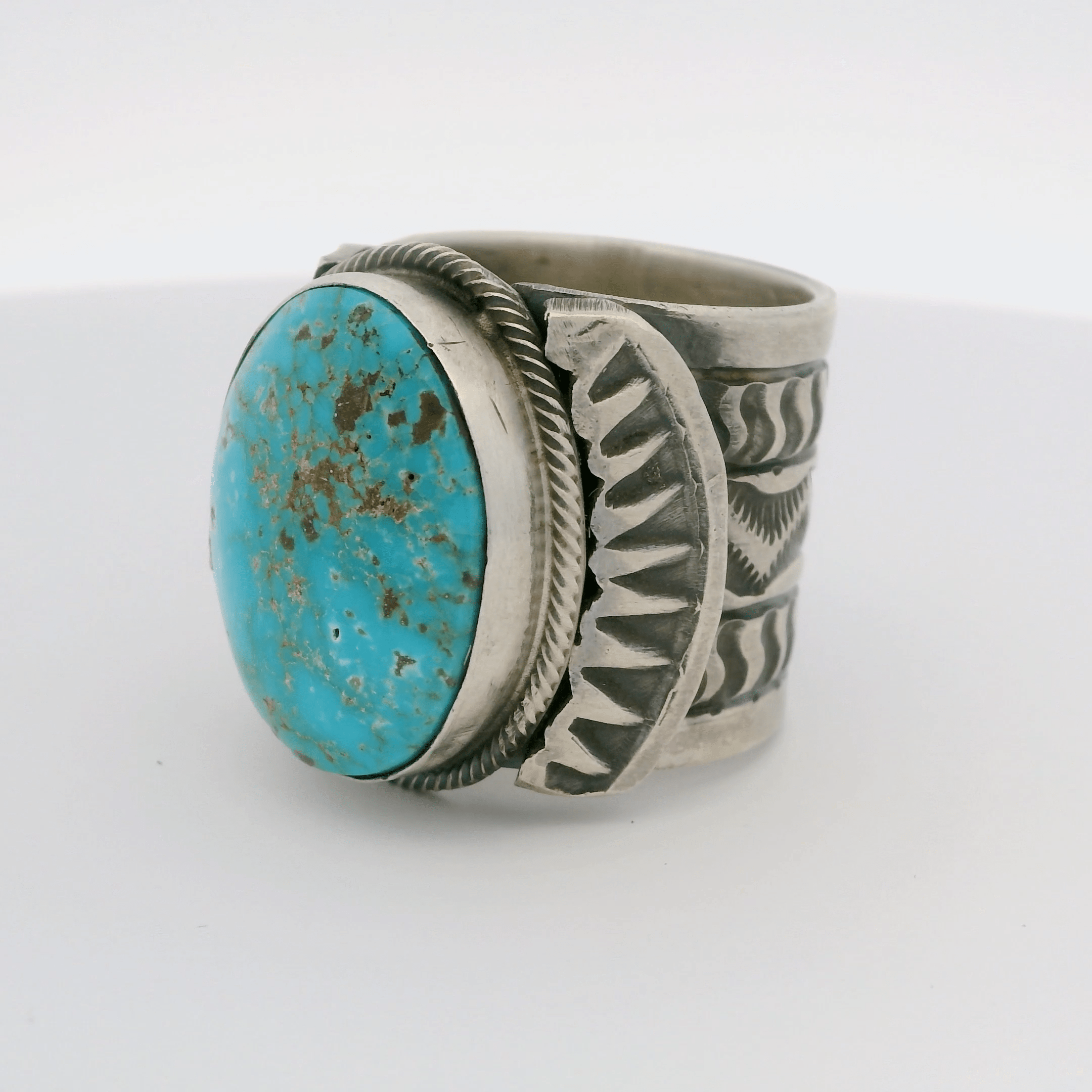 Kalifano Native American Jewelry 10 Tillie Jon Kingman Turquoise Navajo USA Native American Made 925 Sterling Silver Ring NAR1800.030.10