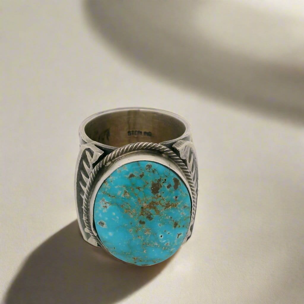 Kalifano Native American Jewelry 10 Tillie Jon Kingman Turquoise Navajo USA Native American Made 925 Sterling Silver Ring NAR1800.030.10