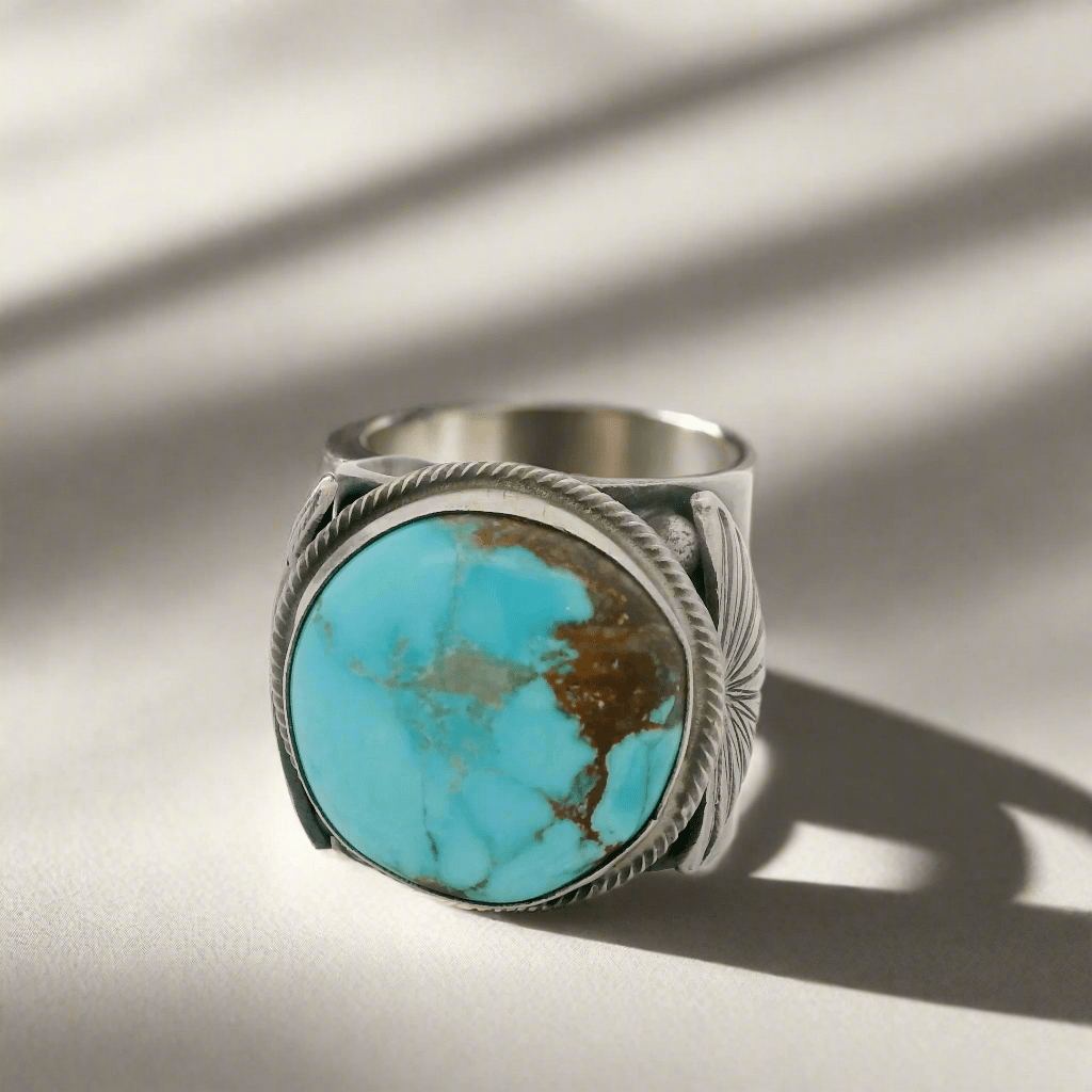 Kalifano Native American Jewelry 10 Tillie Jon Kingman Turquoise Navajo USA Native American Made 925 Sterling Silver Ring NAR1800.032.10