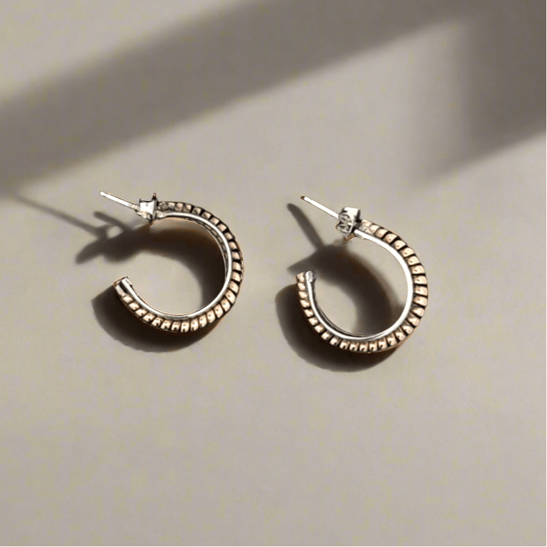 Kalifano Native American Jewelry 12K Gold Filled Semi Hoop Hopi USA Native American Made 925 Sterling Silver Earrings with Stud Backing NAE250.017