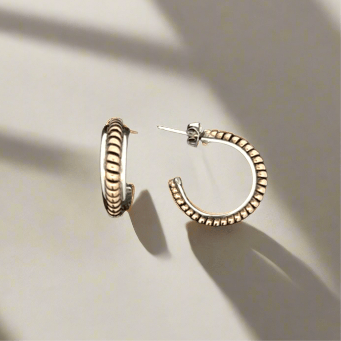 Kalifano Native American Jewelry 12K Gold Filled Semi Hoop Hopi USA Native American Made 925 Sterling Silver Earrings with Stud Backing NAE250.017
