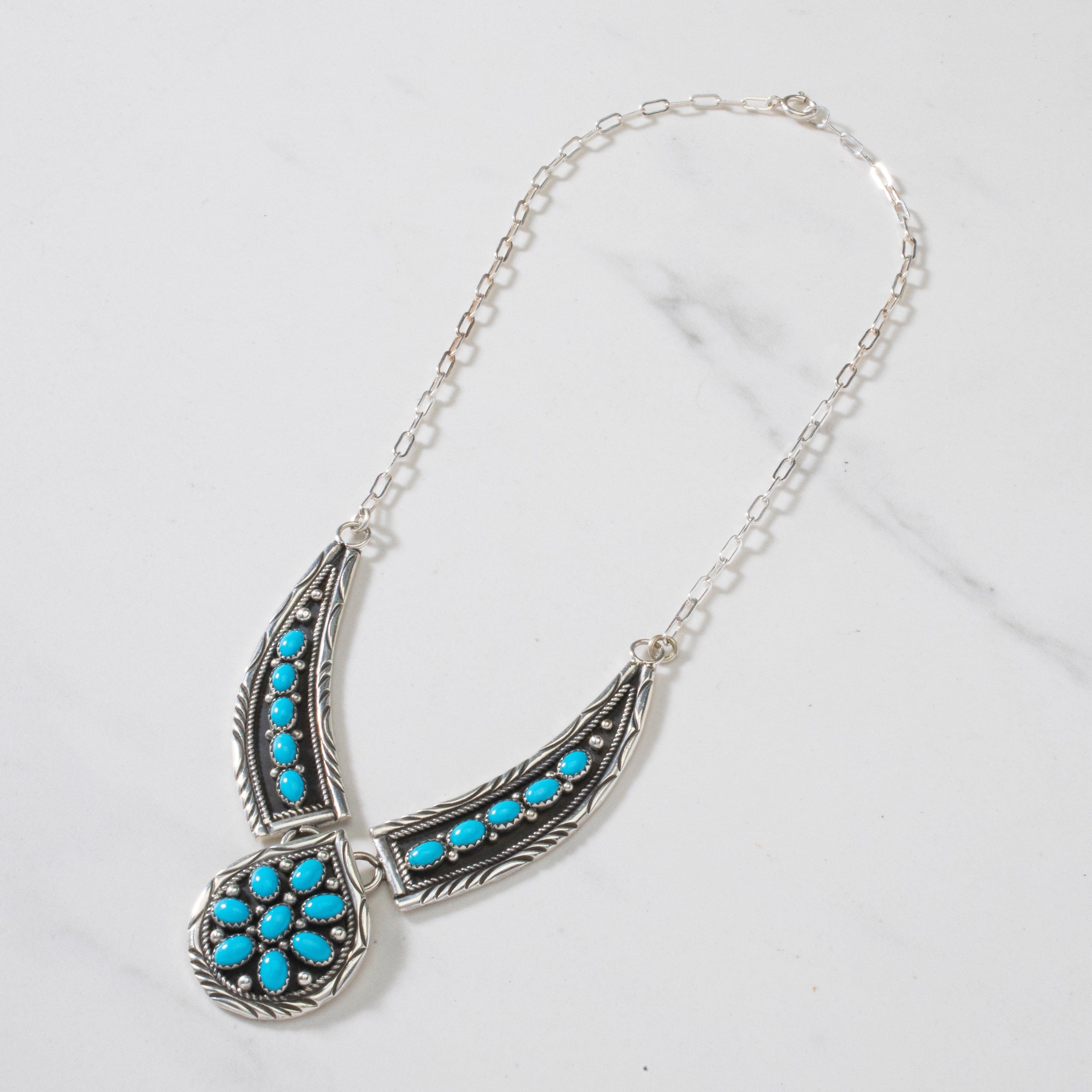 Kalifano Native American Jewelry 16" Bobby Johnson Sleeping Beauty Turquoise Navajo USA Native American Made 925 Sterling Silver Choker Necklace NAN1800.019