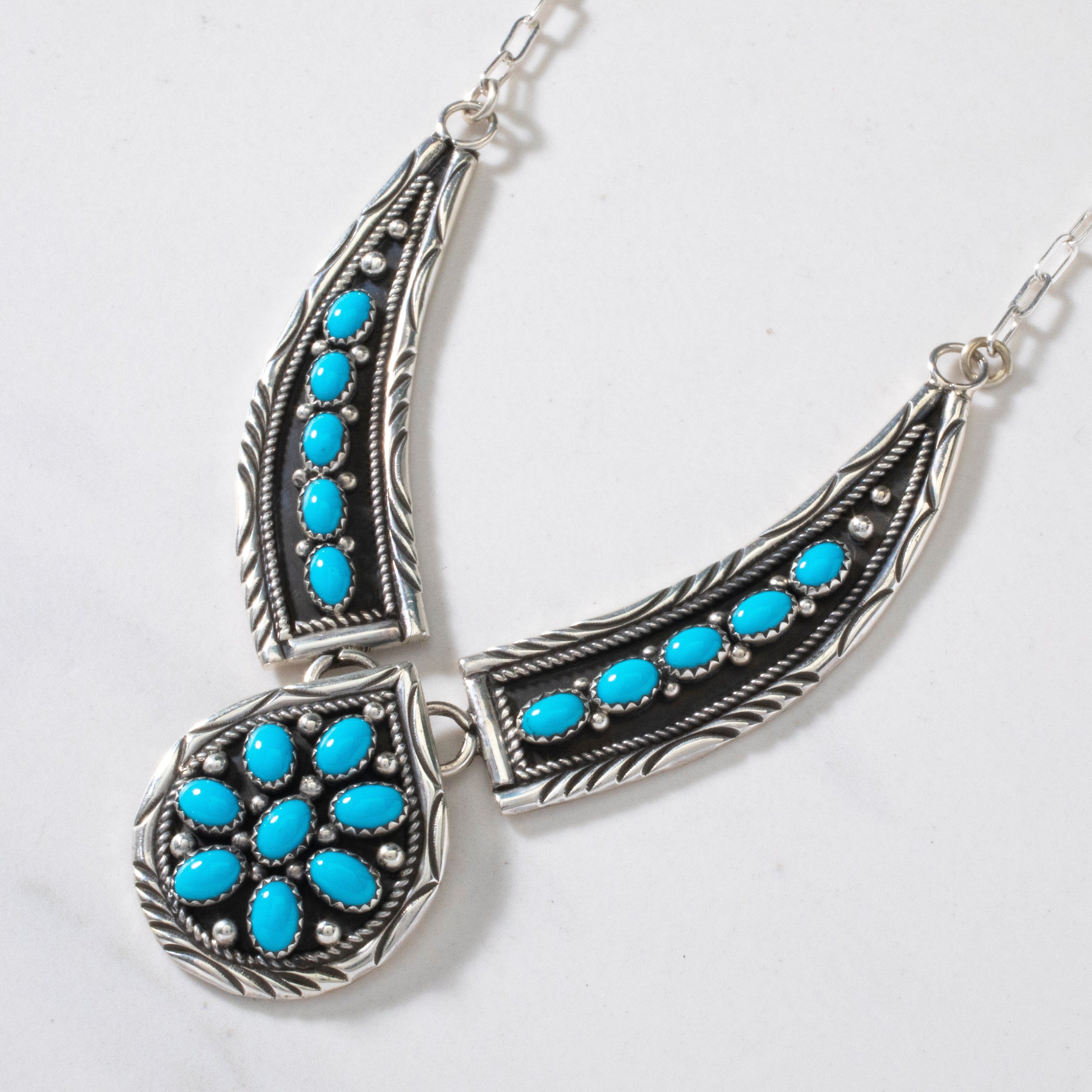 Kalifano Native American Jewelry 16" Bobby Johnson Sleeping Beauty Turquoise Navajo USA Native American Made 925 Sterling Silver Choker Necklace NAN1800.019