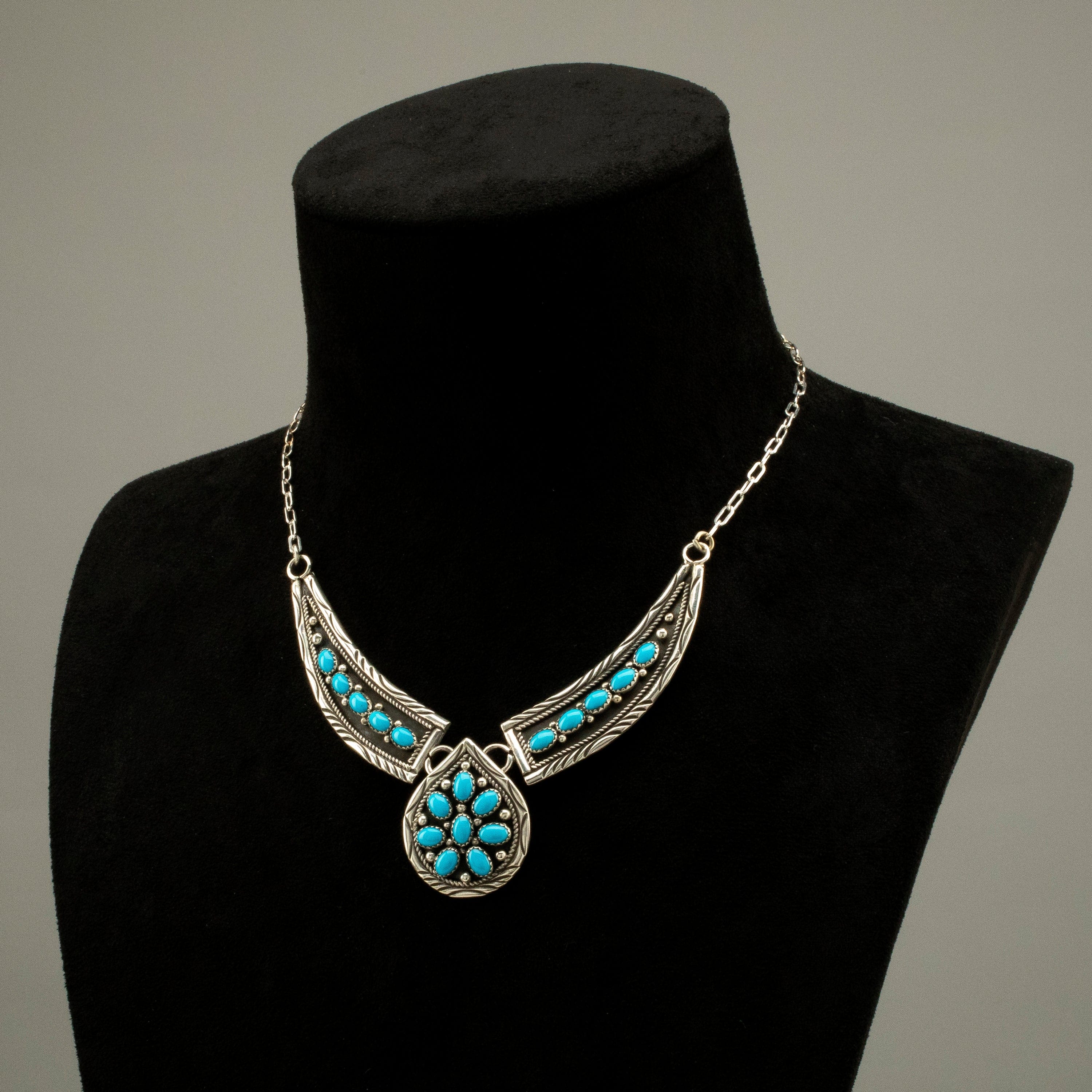 Kalifano Native American Jewelry 16" Bobby Johnson Sleeping Beauty Turquoise Navajo USA Native American Made 925 Sterling Silver Choker Necklace NAN1800.019