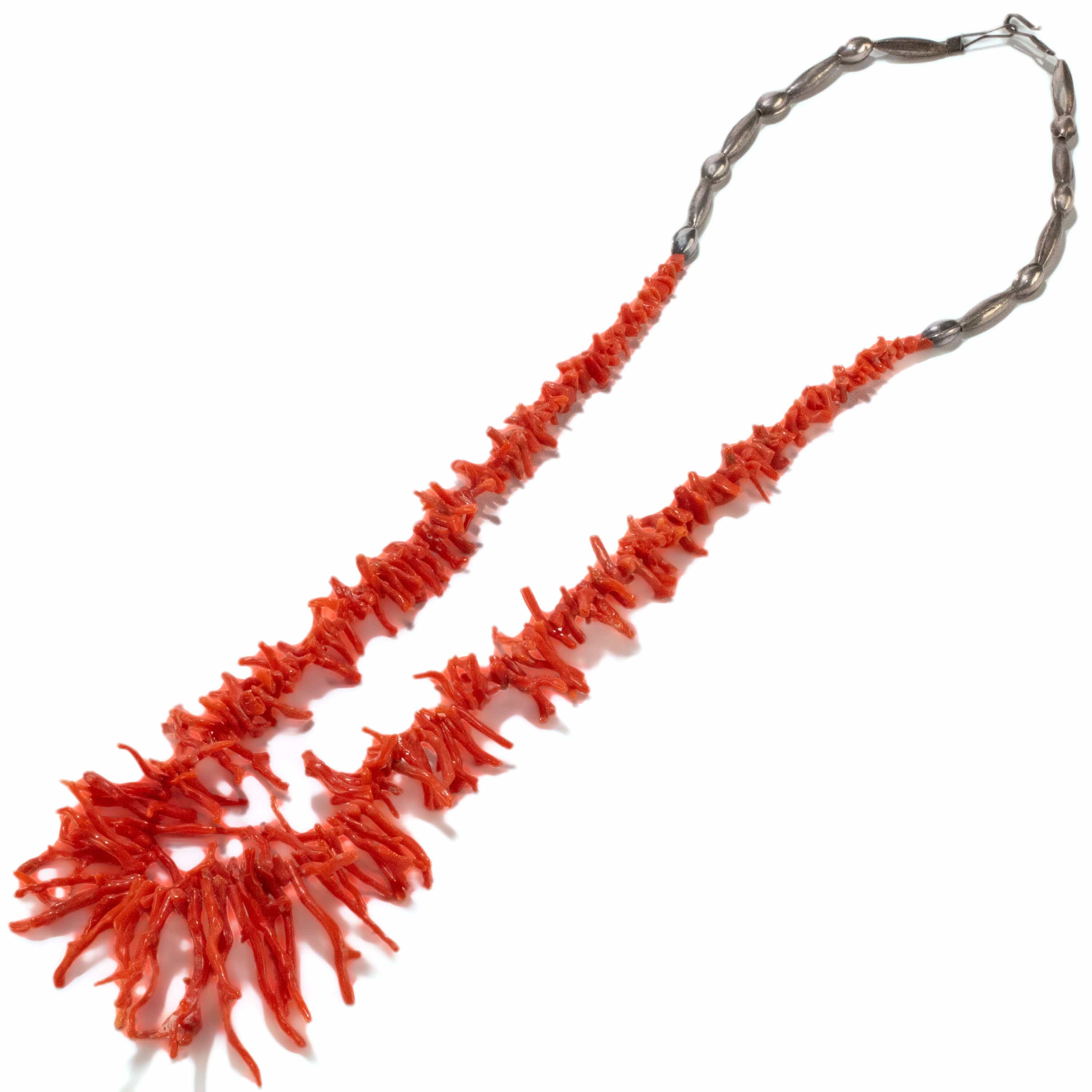 Kalifano Native American Jewelry 29.5" Mediterranean Coral USA Native American Made 925 Sterling Silver Necklace NAN600.022