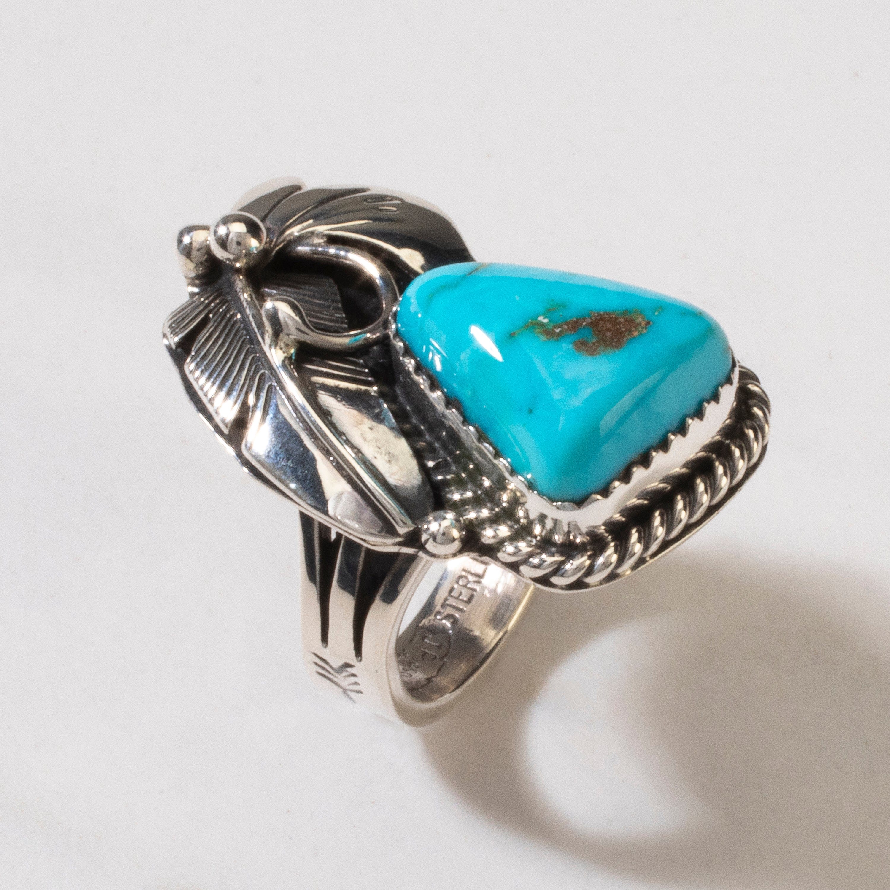 Kalifano Native American Jewelry 6 Joe Piaso Jr. Sleeping Beauty Turquoise Feather Navajo USA Native American Made 925 Sterling Silver Ring NAR600.051.6