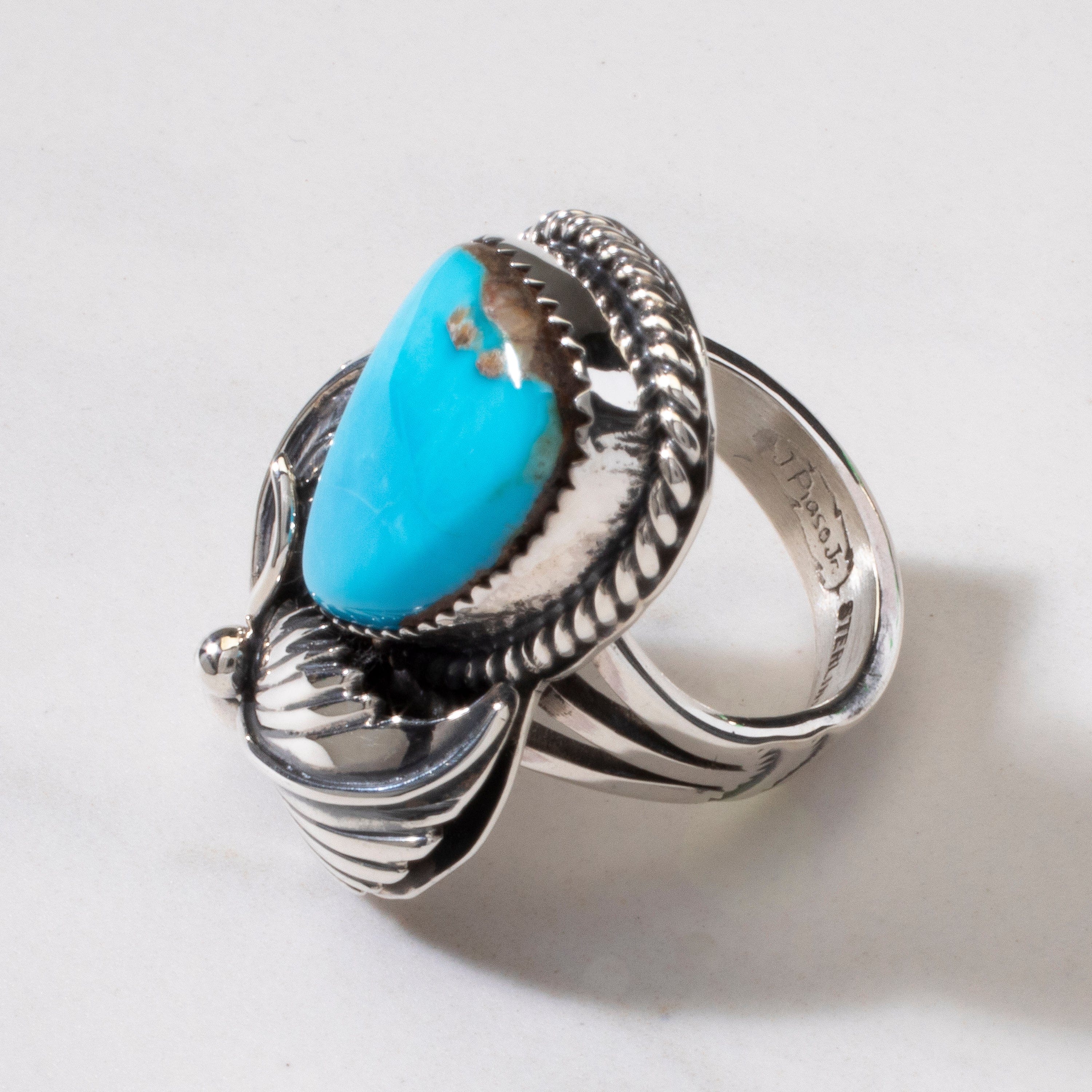 Kalifano Native American Jewelry 6 Joe Piaso Jr. Sleeping Beauty Turquoise Feather Navajo USA Native American Made 925 Sterling Silver Ring NAR700.033.6