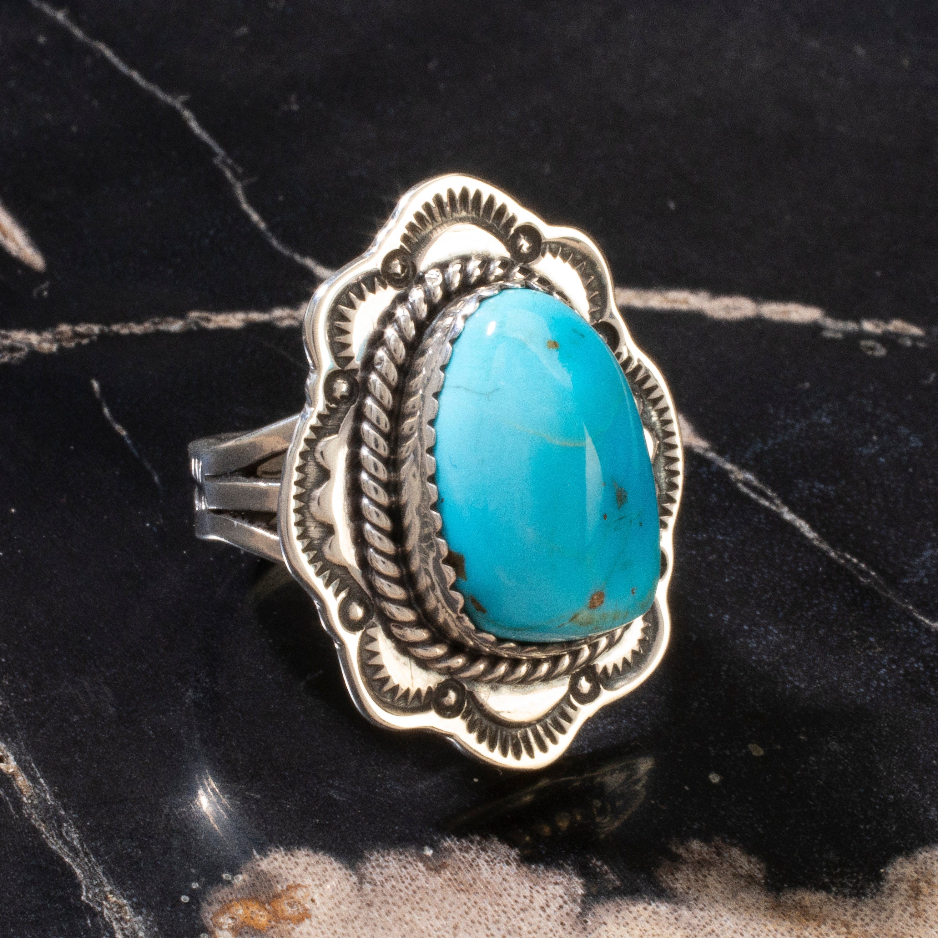 Kalifano Native American Jewelry 6 Joe Piaso Jr. Sleeping Beauty Turquoise Navajo USA Native American Made 925 Sterling Silver Ring NAR700.034.6