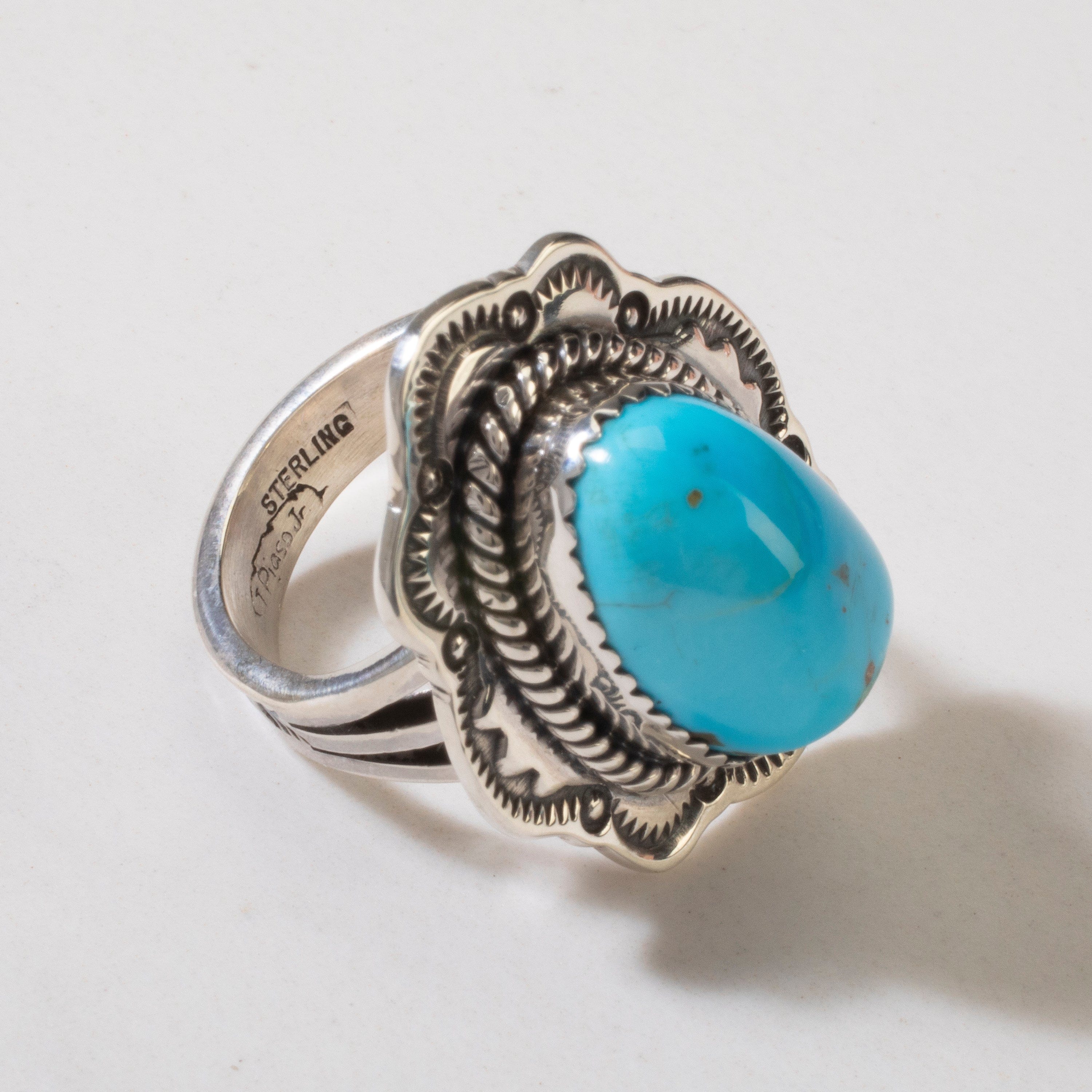 Kalifano Native American Jewelry 6 Joe Piaso Jr. Sleeping Beauty Turquoise Navajo USA Native American Made 925 Sterling Silver Ring NAR700.034.6