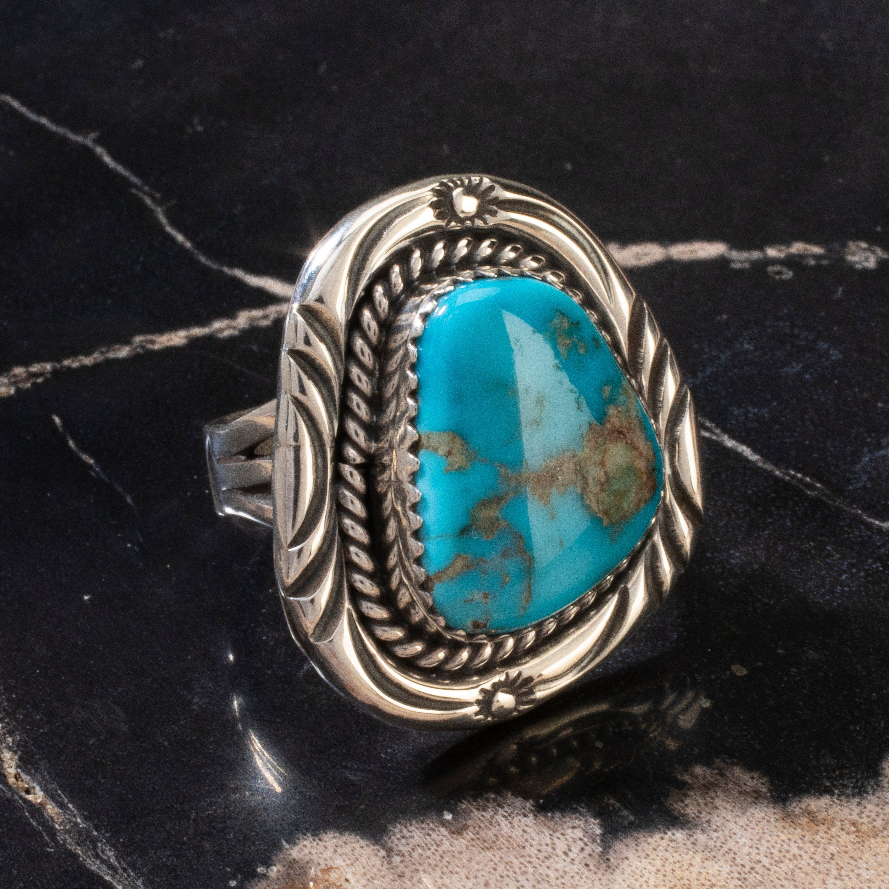 Kalifano Native American Jewelry 6 Joe Piaso Jr. Sleeping Beauty Turquoise Navajo USA Native American Made 925 Sterling Silver Ring NAR700.036.6