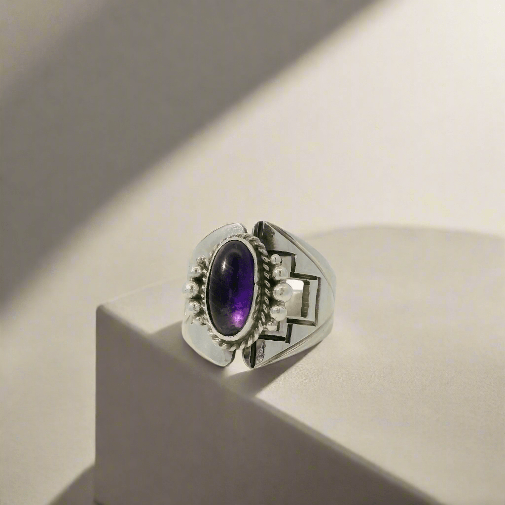 Kalifano Native American Jewelry 7.5 Amethyst Navajo USA Native American Made 925 Sterling Silver Ring NAR600.110.75