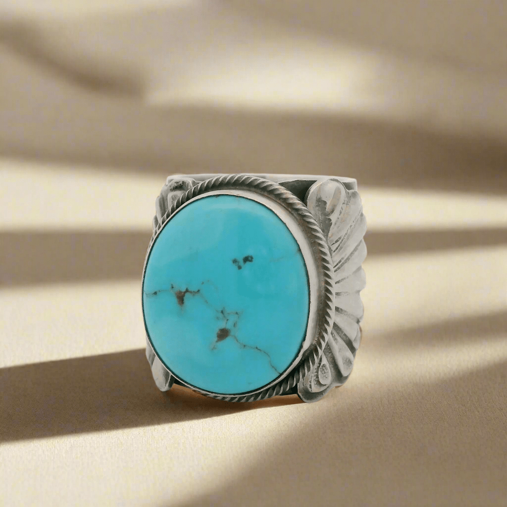Kalifano Native American Jewelry 7.5 Tillie Jon Kingman Turquoise Navajo USA Native American Made 925 Sterling Silver Ring NAR1800.031.75