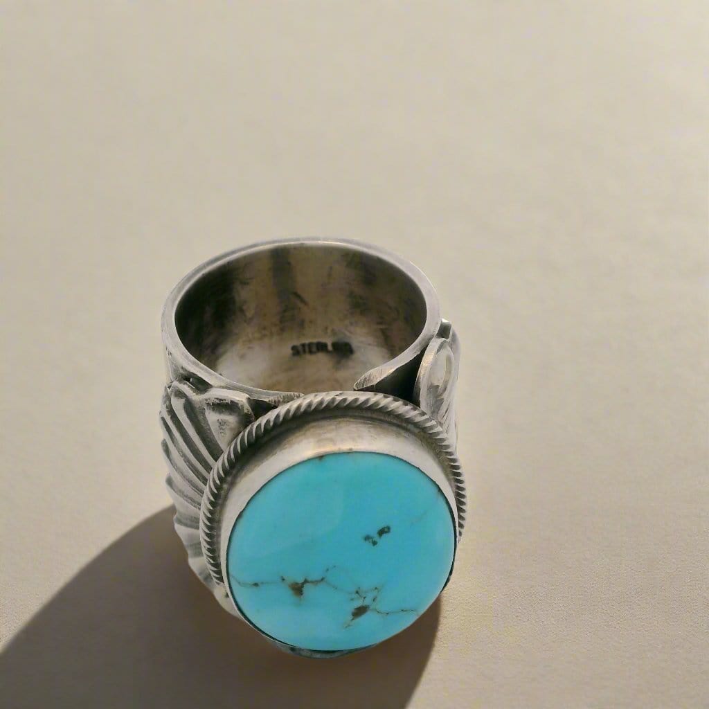 Kalifano Native American Jewelry 7.5 Tillie Jon Kingman Turquoise Navajo USA Native American Made 925 Sterling Silver Ring NAR1800.031.75