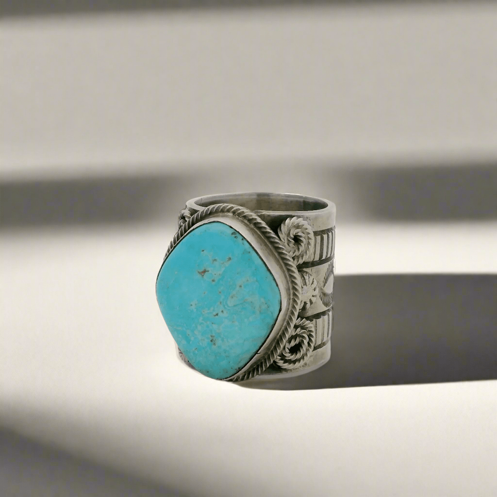 Kalifano Native American Jewelry 7.5 Tillie Jon Royston Turquoise Navajo USA Native American Made 925 Sterling Silver Ring NAR1800.023.75