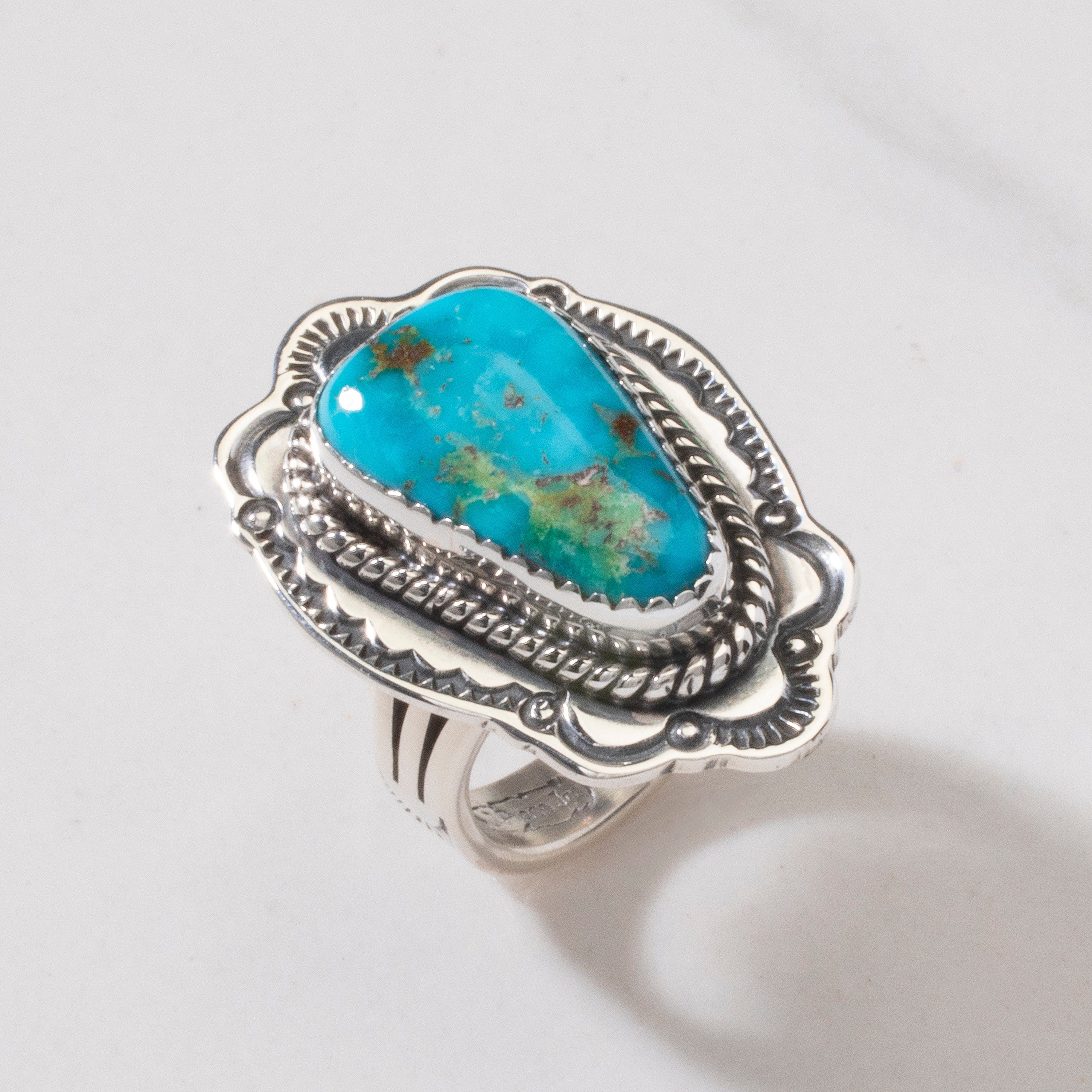 Kalifano Native American Jewelry 7 Joe Piaso Jr.  King Manassa Turquoise Navajo USA Native American Made 925 Sterling Silver Ring NAR700.038.7