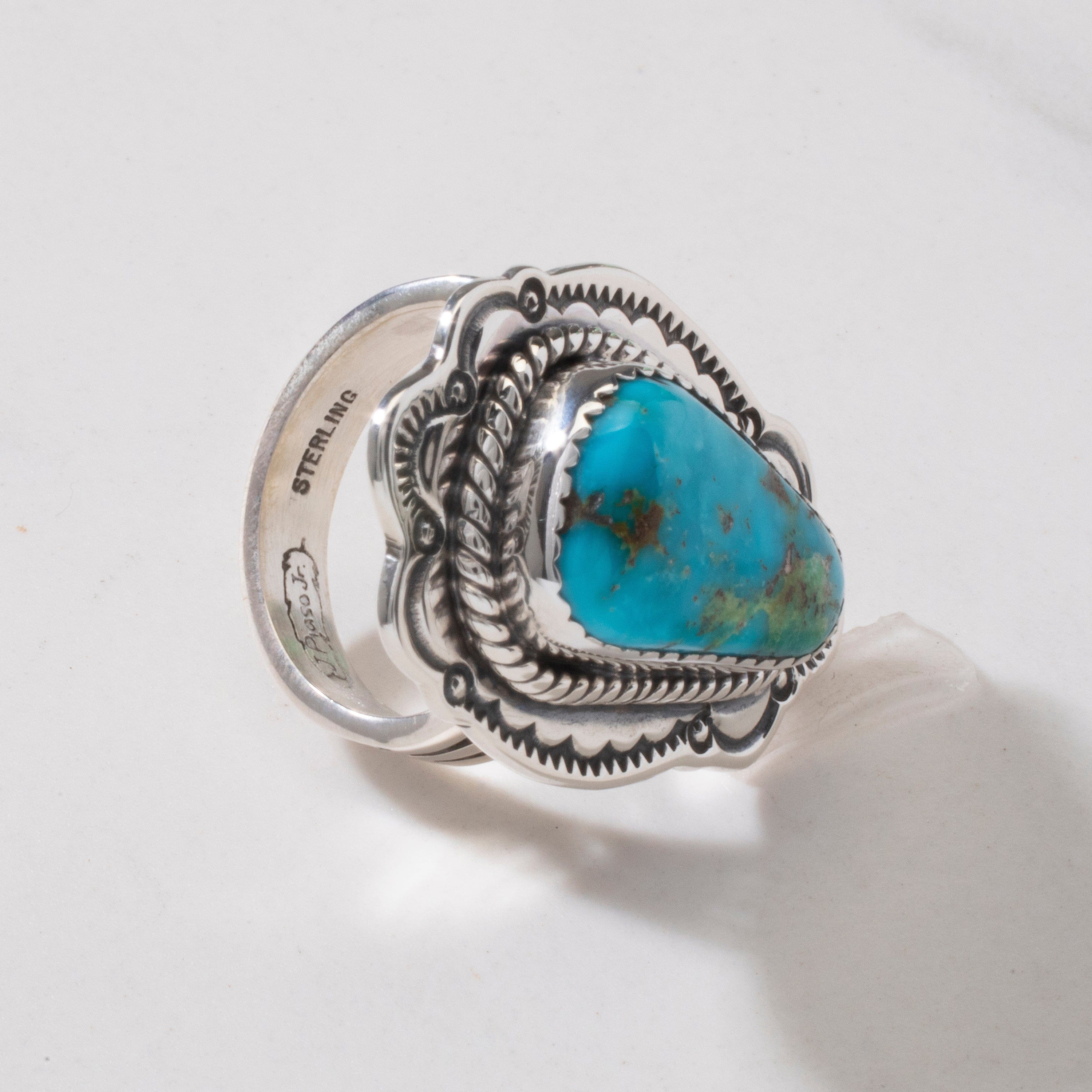 Kalifano Native American Jewelry 7 Joe Piaso Jr.  King Manassa Turquoise Navajo USA Native American Made 925 Sterling Silver Ring NAR700.038.7