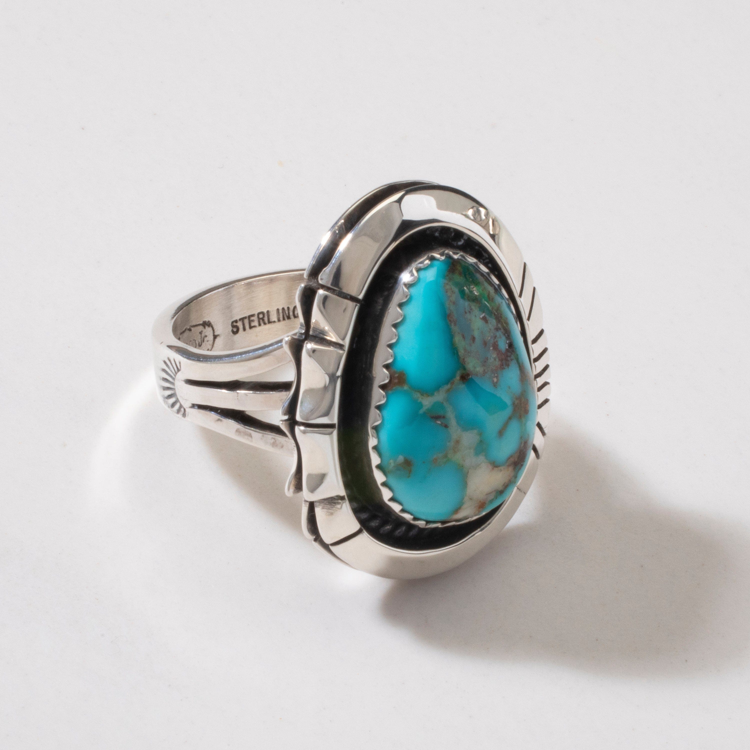 Kalifano Native American Jewelry 7 Joe Piaso Jr.  King Manassa Turquoise Navajo USA Native American Made 925 Sterling Silver Ring NAR700.039.7