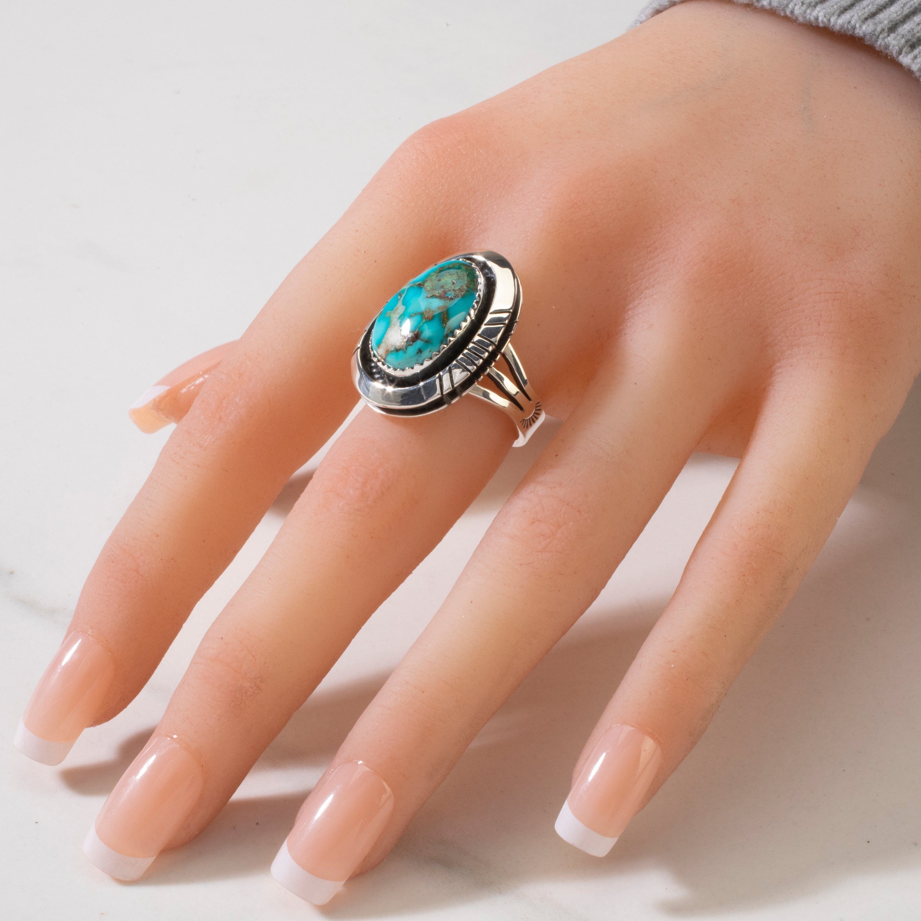 Kalifano Native American Jewelry 7 Joe Piaso Jr.  King Manassa Turquoise Navajo USA Native American Made 925 Sterling Silver Ring NAR700.039.7