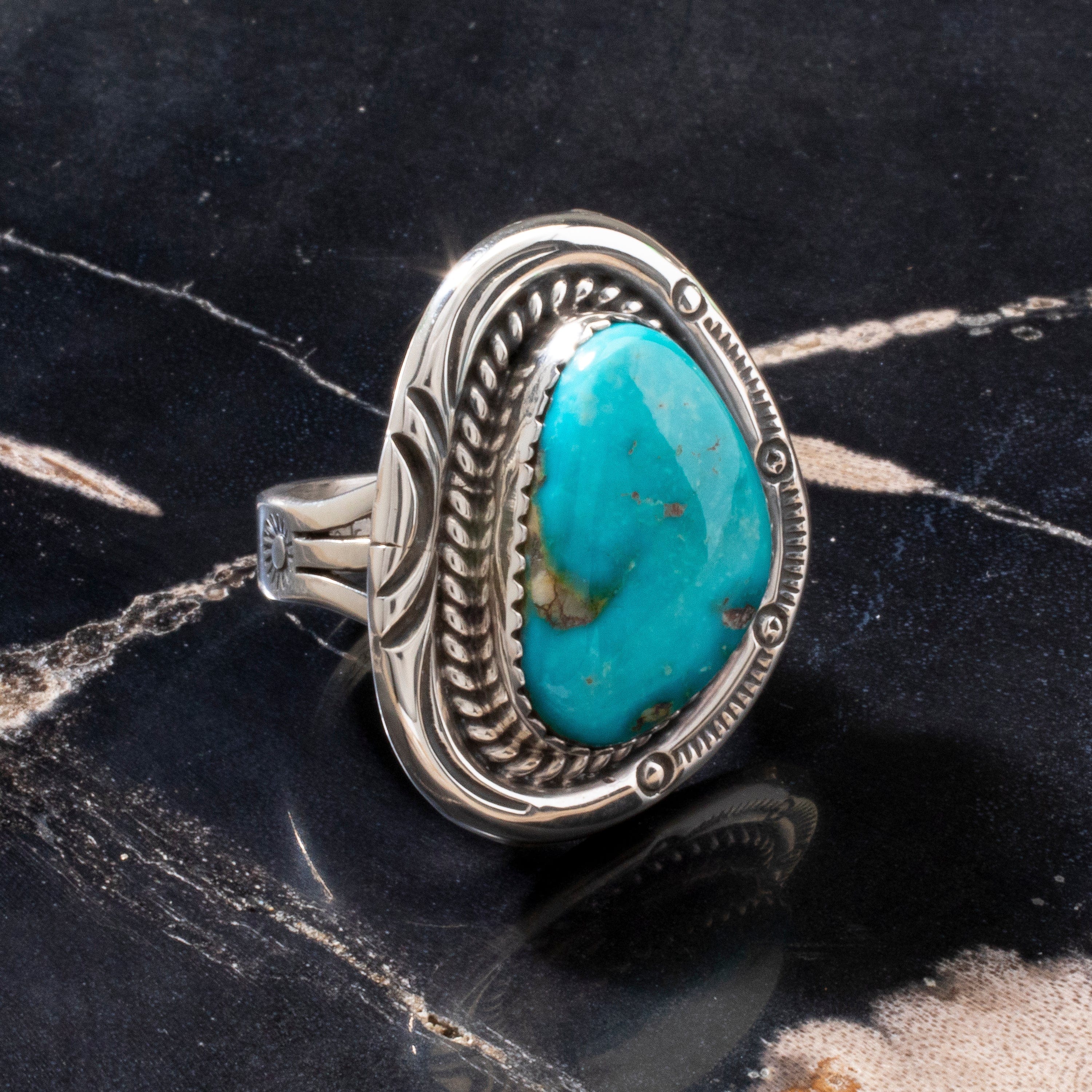 Kalifano Native American Jewelry 7 Joe Piaso Jr. King Manassa Turquoise Navajo USA Native American Made 925 Sterling Silver Ring NAR700.041.7