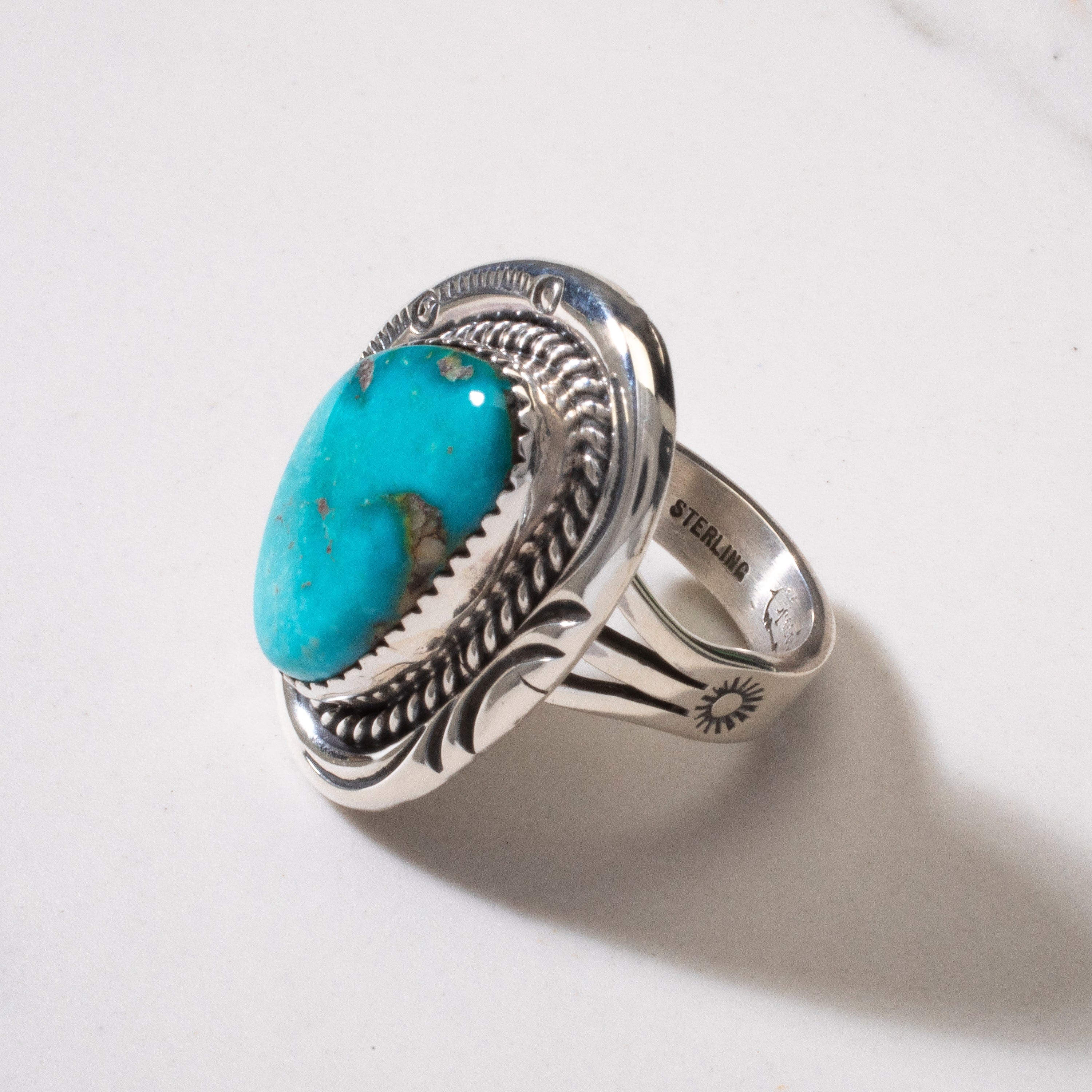 Kalifano Native American Jewelry 7 Joe Piaso Jr. King Manassa Turquoise Navajo USA Native American Made 925 Sterling Silver Ring NAR700.041.7