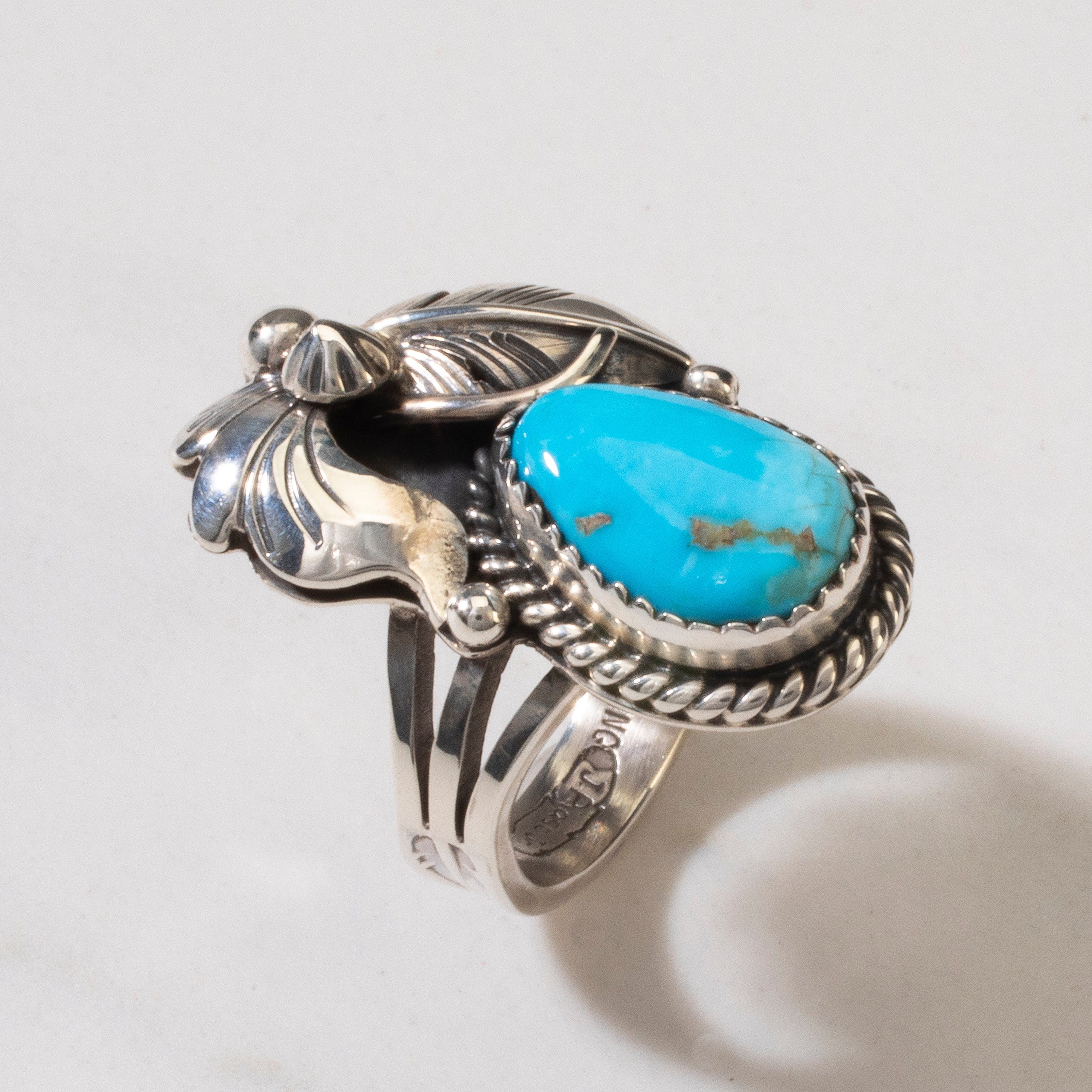 Kalifano Native American Jewelry 7 Joe Piaso Jr. Sleeping Beauty Turquoise Feather Navajo USA Native American Made 925 Sterling Silver Ring NAR600.056.7