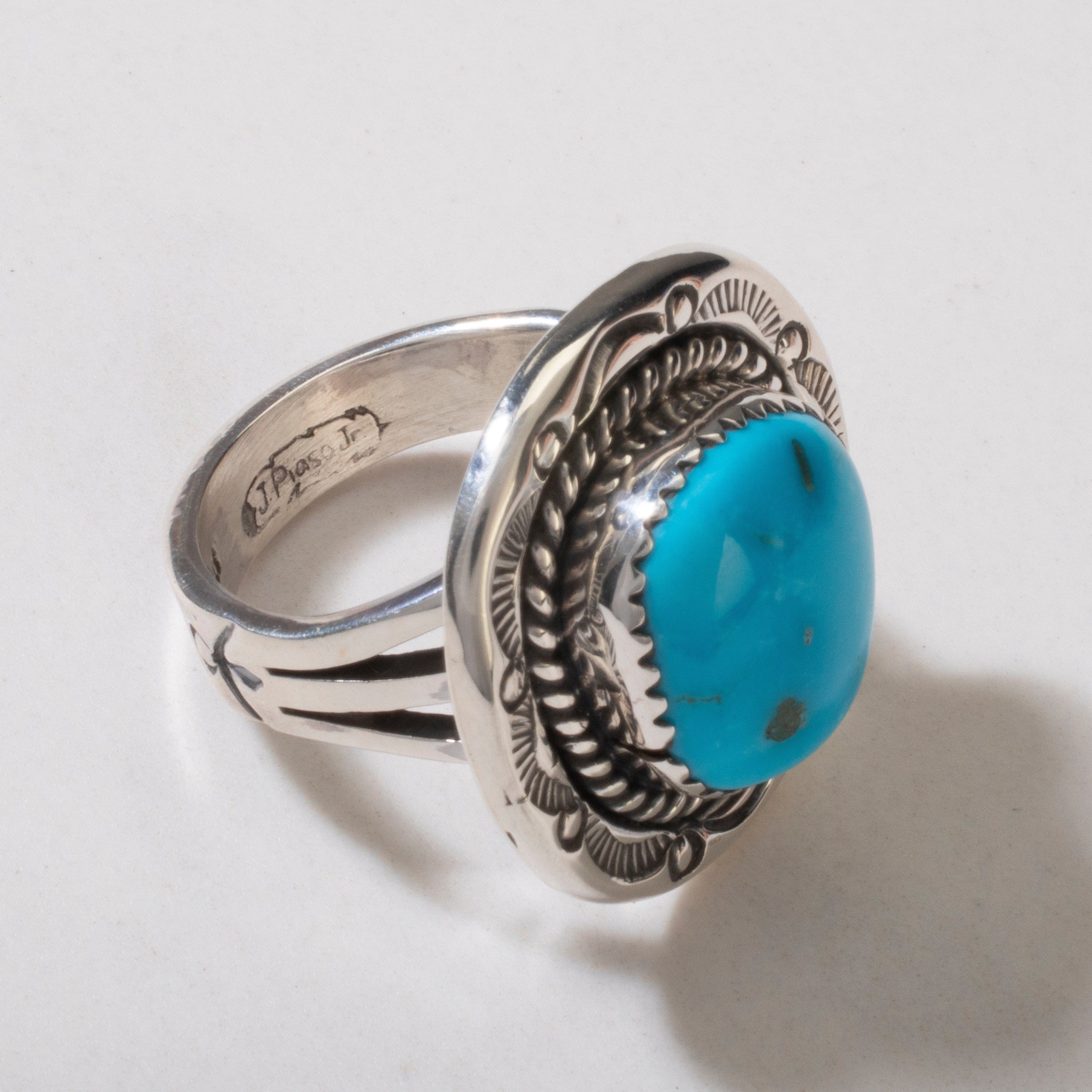 Kalifano Native American Jewelry 7 Joe Piaso Jr. Sleeping Beauty Turquoise Navajo USA Native American Made 925 Sterling Silver Ring NAR600.059.7