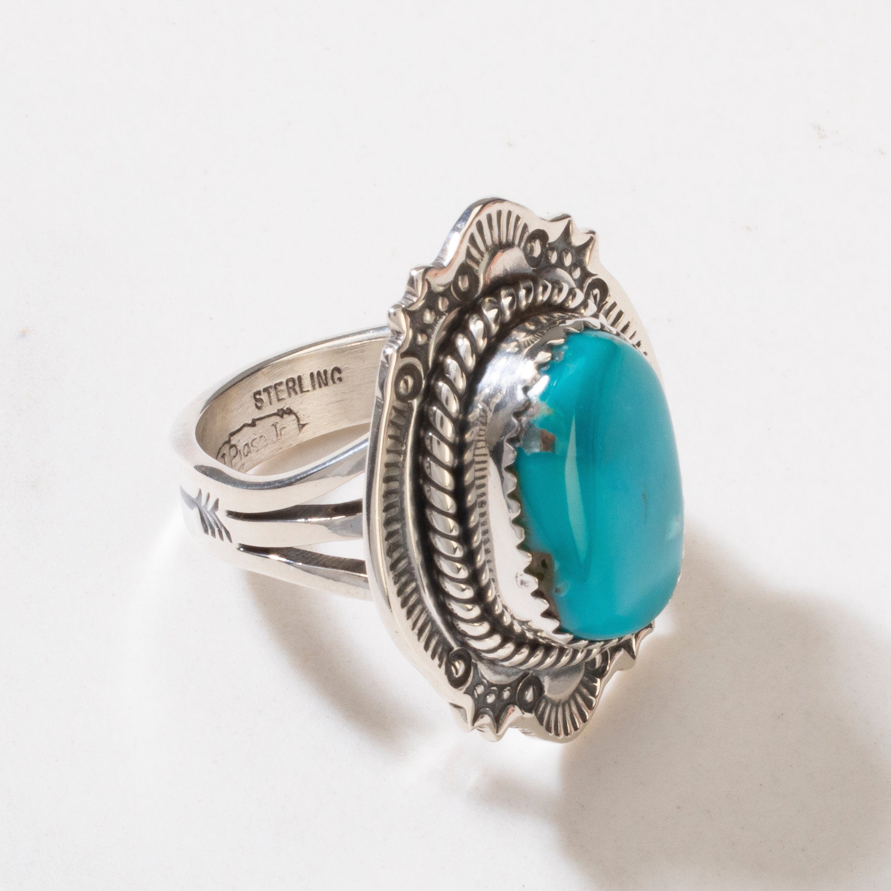 Kalifano Native American Jewelry 7 Joe Piaso Jr. Sleeping Beauty Turquoise Navajo USA Native American Made 925 Sterling Silver Ring NAR600.068.7