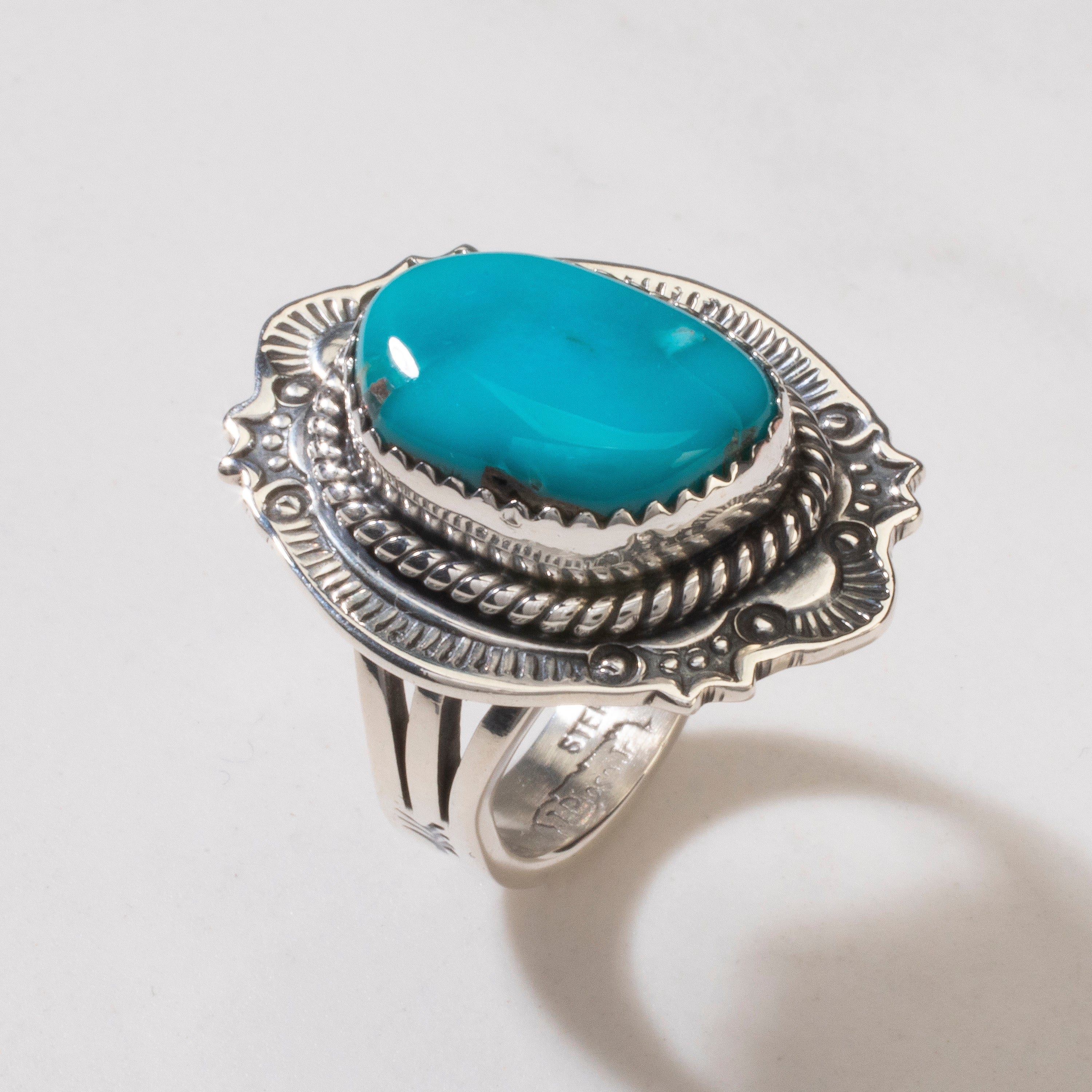 Kalifano Native American Jewelry 7 Joe Piaso Jr. Sleeping Beauty Turquoise Navajo USA Native American Made 925 Sterling Silver Ring NAR600.068.7