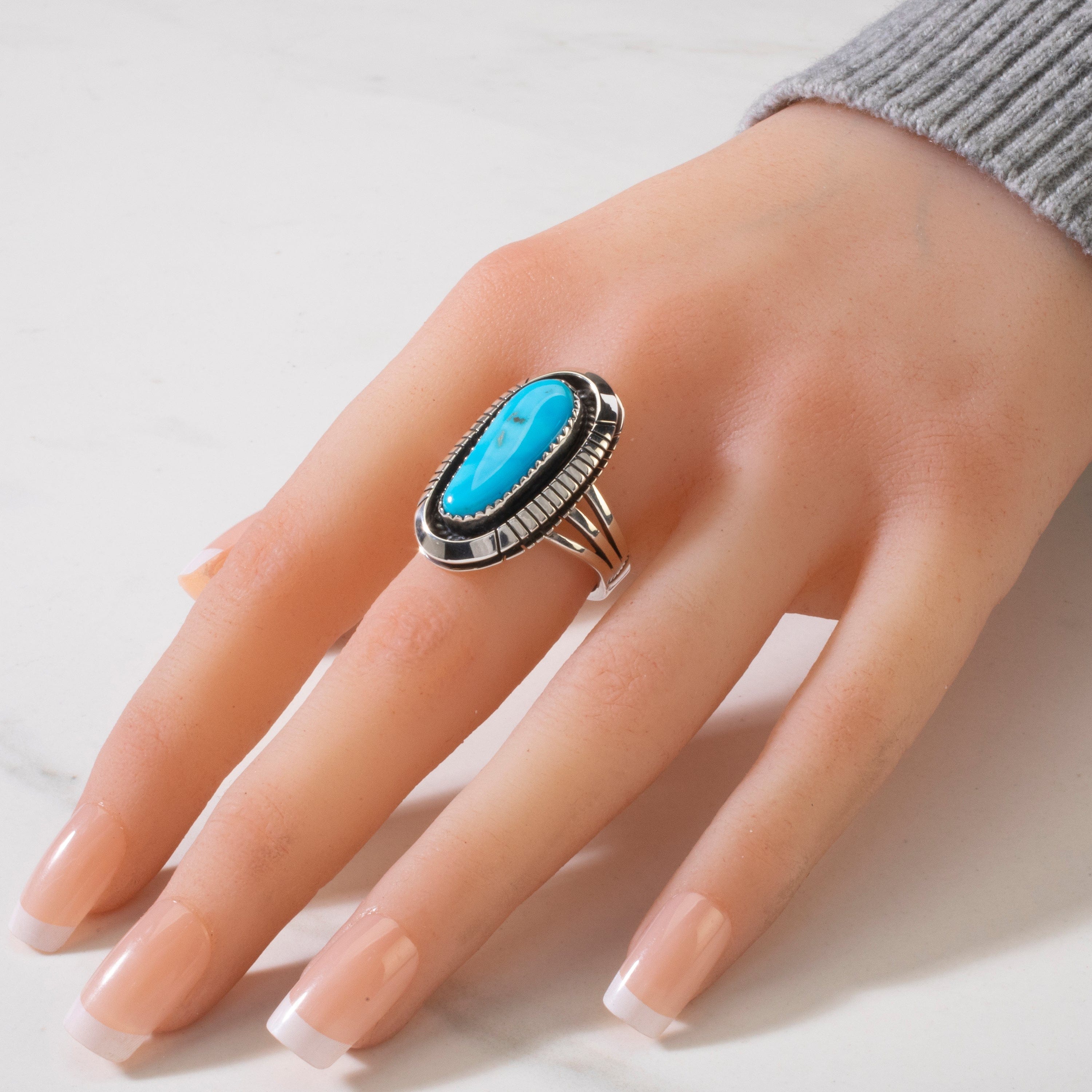 Kalifano Native American Jewelry 7 Joe Piaso Jr. Sleeping Beauty Turquoise Navajo USA Native American Made 925 Sterling Silver Ring NAR700.040.7