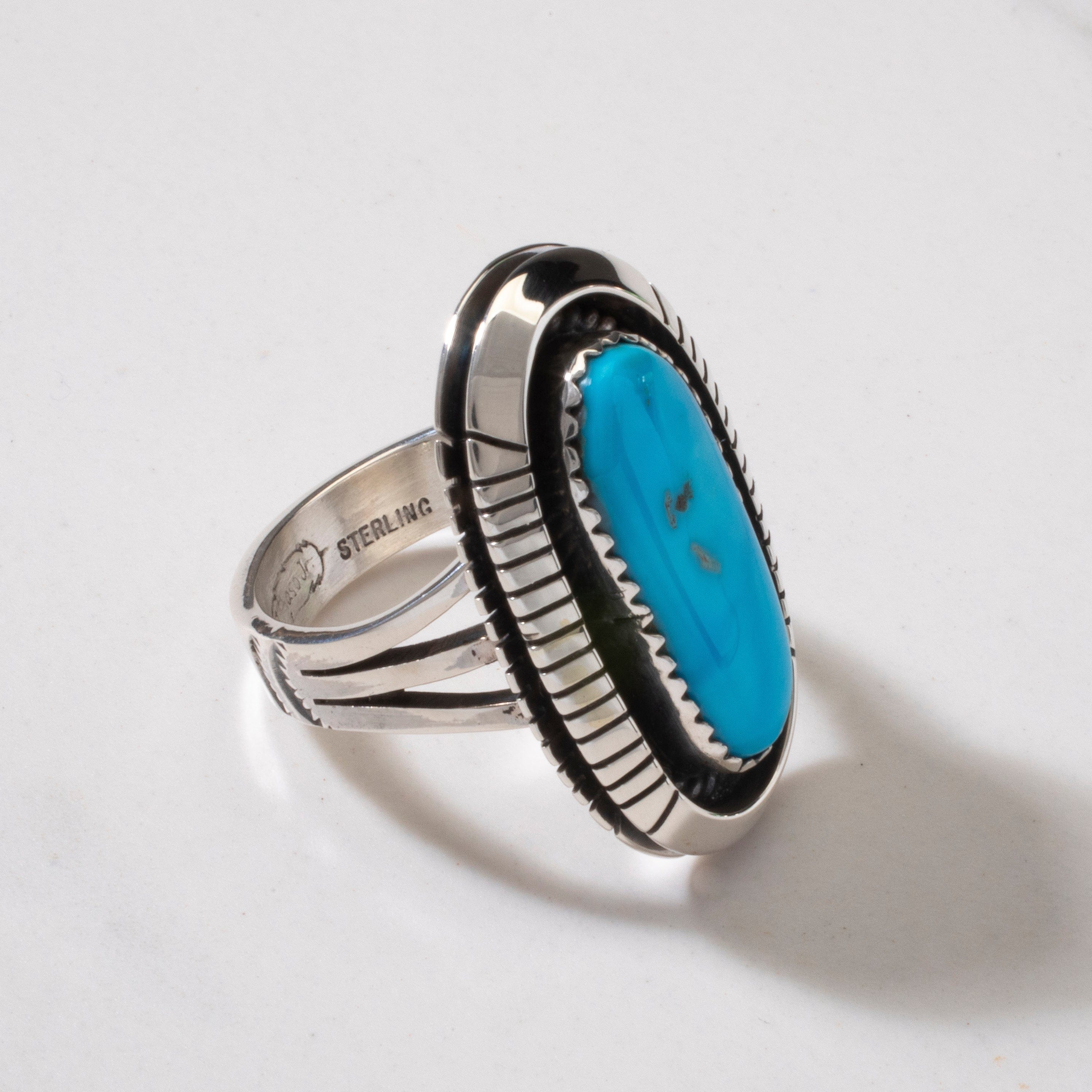 Kalifano Native American Jewelry 7 Joe Piaso Jr. Sleeping Beauty Turquoise Navajo USA Native American Made 925 Sterling Silver Ring NAR700.040.7