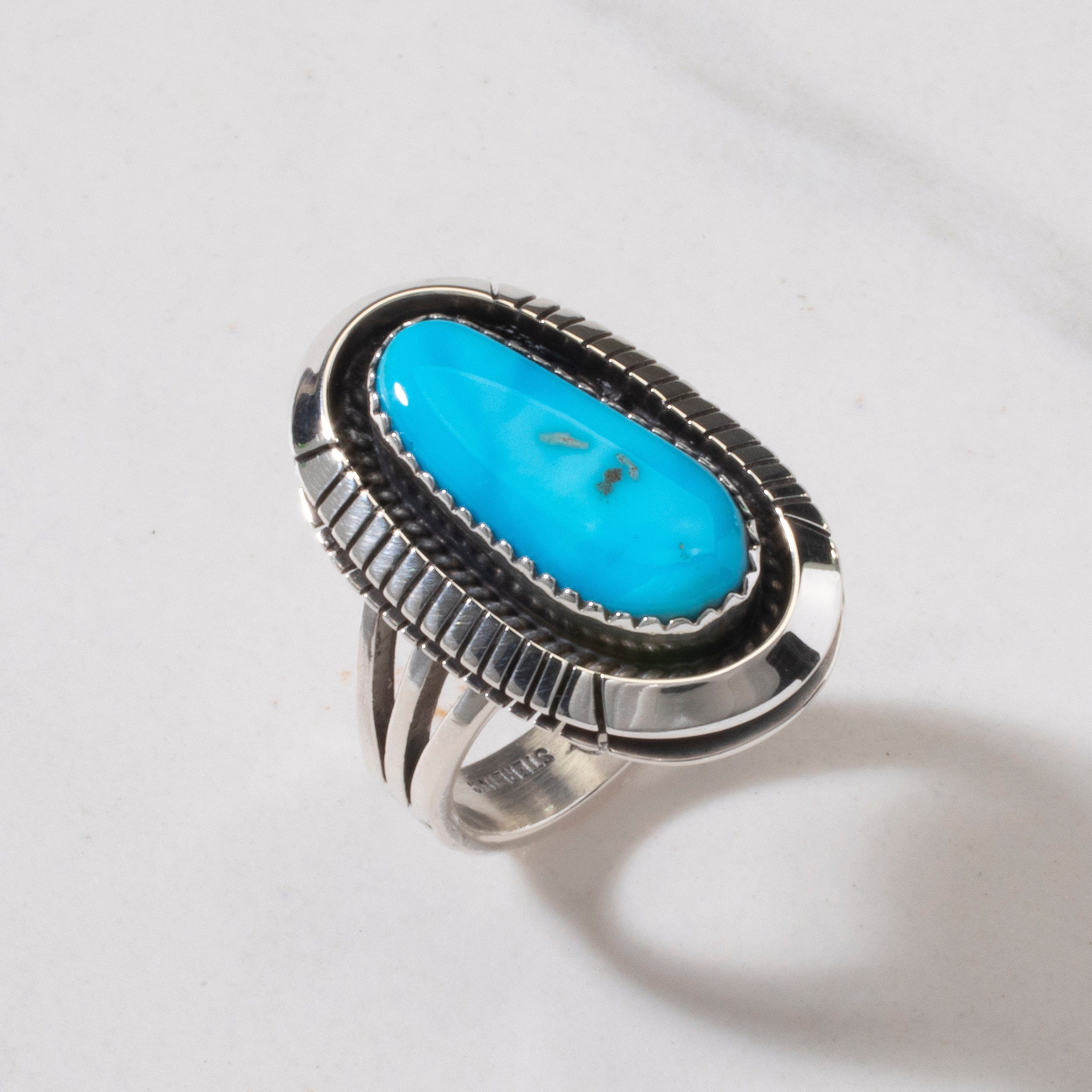 Kalifano Native American Jewelry 7 Joe Piaso Jr. Sleeping Beauty Turquoise Navajo USA Native American Made 925 Sterling Silver Ring NAR700.040.7