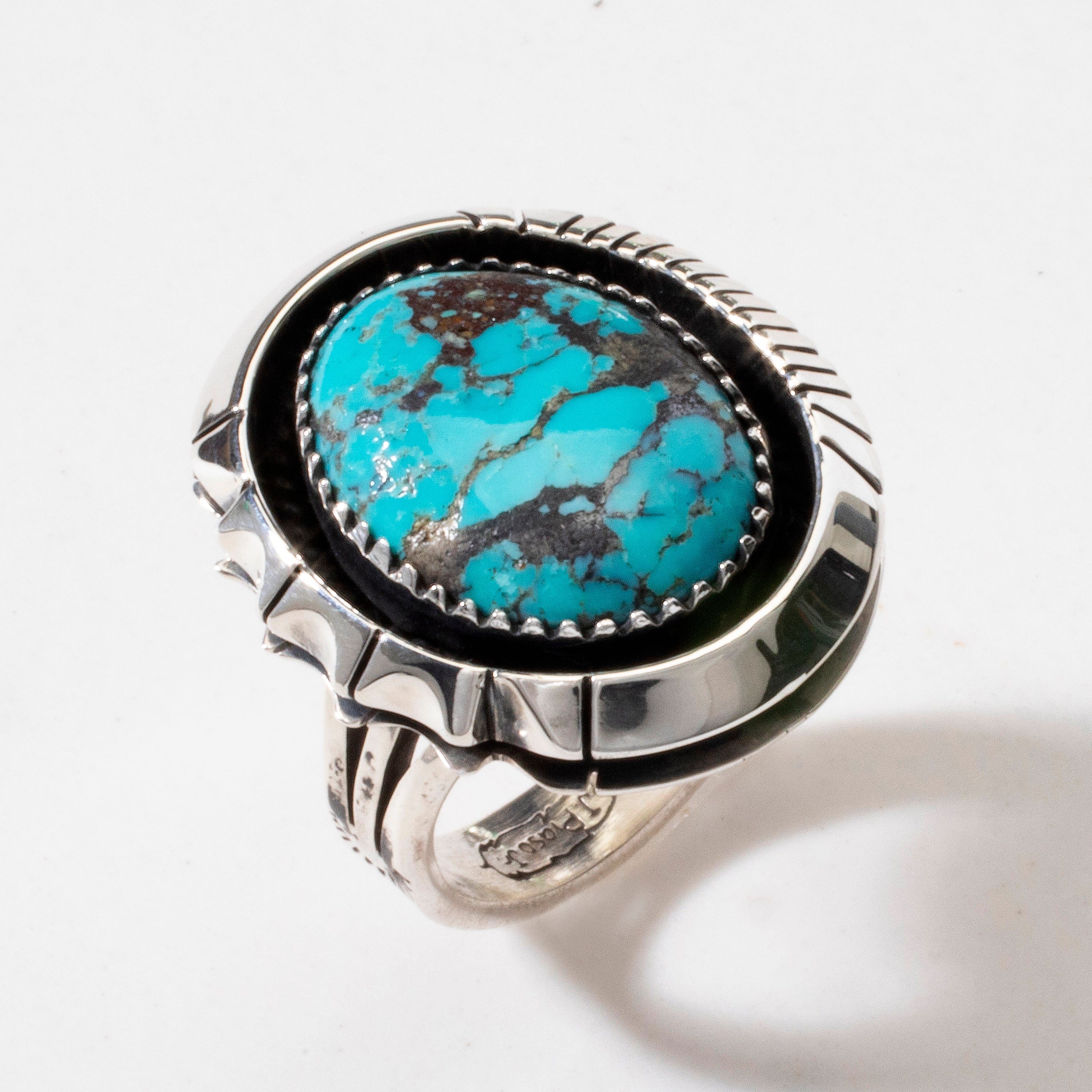 Kalifano Native American Jewelry 7 Joe Piaso Jr. Sleeping Beauty Turquoise Navajo USA Native American Made 925 Sterling Silver Ring NAR900.036.7