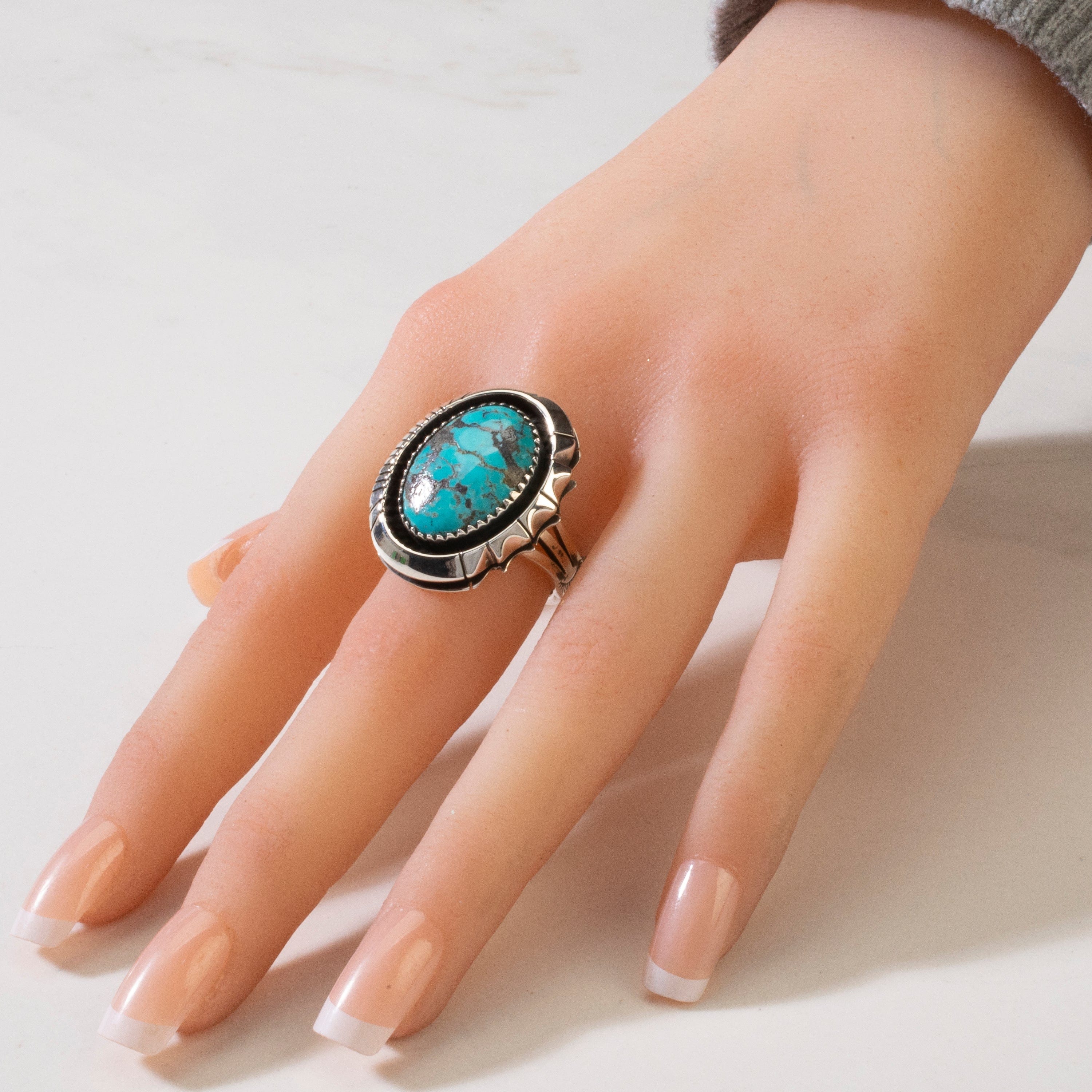 Kalifano Native American Jewelry 7 Joe Piaso Jr. Sleeping Beauty Turquoise Navajo USA Native American Made 925 Sterling Silver Ring NAR900.036.7