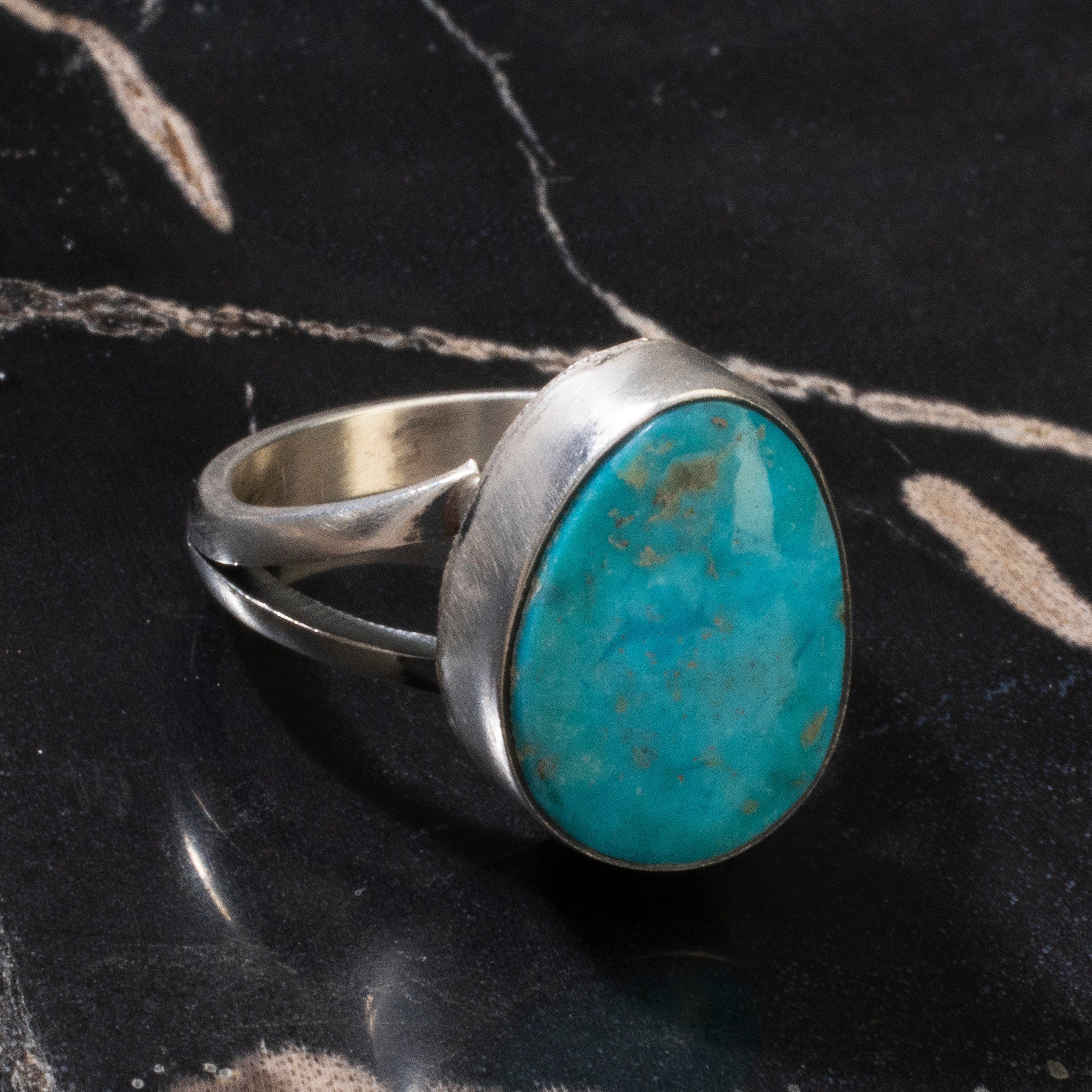 Kalifano Native American Jewelry 7 Scott Skeets Blue Ridge Turquoise USA Native American Made 925 Sterling Silver Ring NAR500.093.7