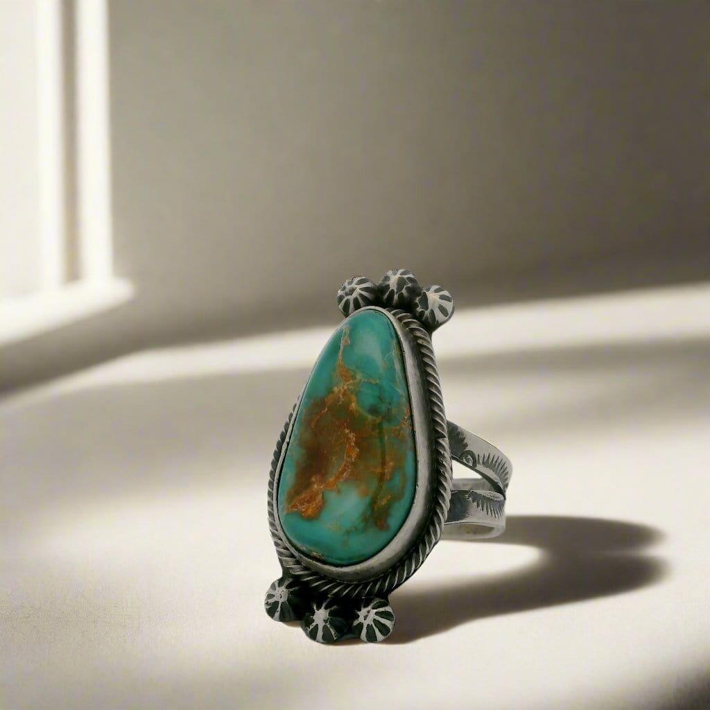 Kalifano Native American Jewelry 7 Scott Skeets Royston Turquoise Navajo USA Native American Made 925 Sterling Silver Ring NAR600.087.7